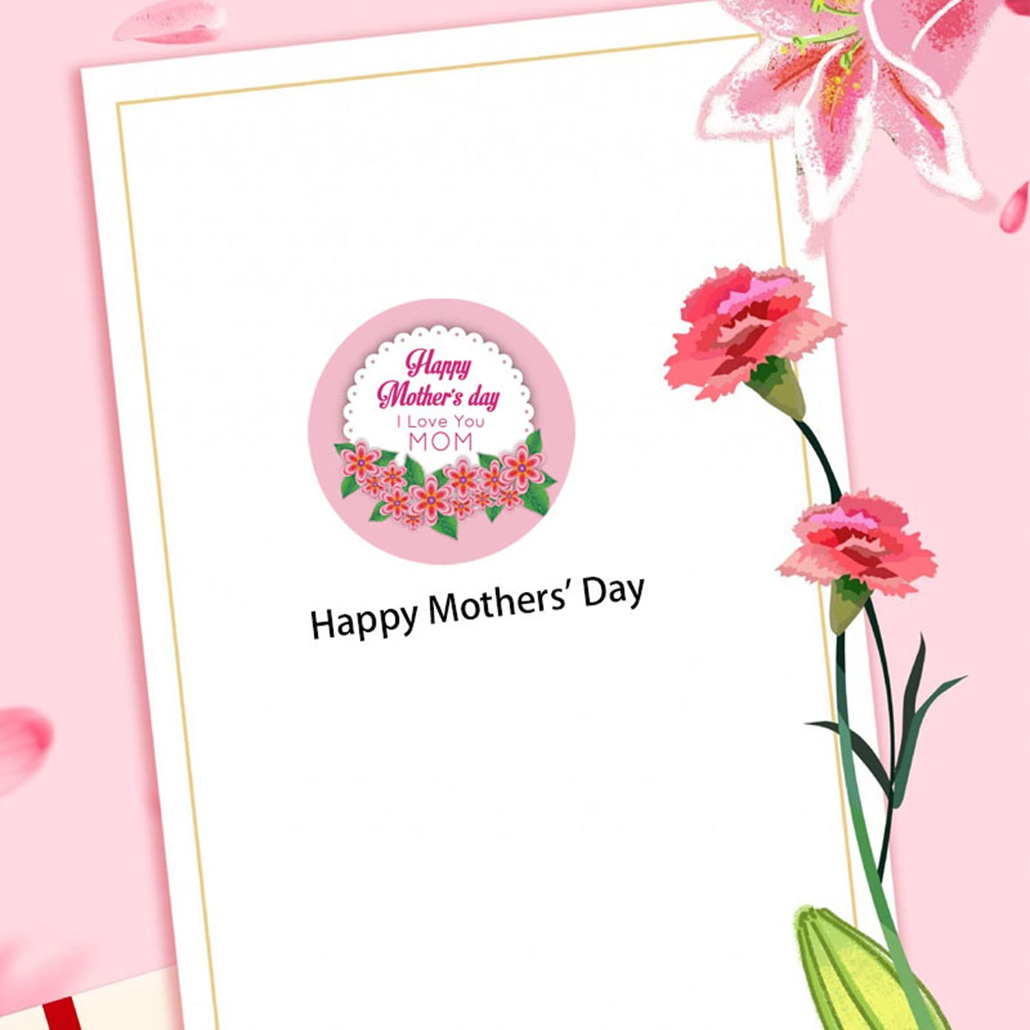 500pcs Happy Mother's Day Stickers - 4 Designs (1 Inch) for Gift Bags, Party Favors & Decorations - Perfect for Mother's Day Celebrations, DIY Crafts & Scrapbooking