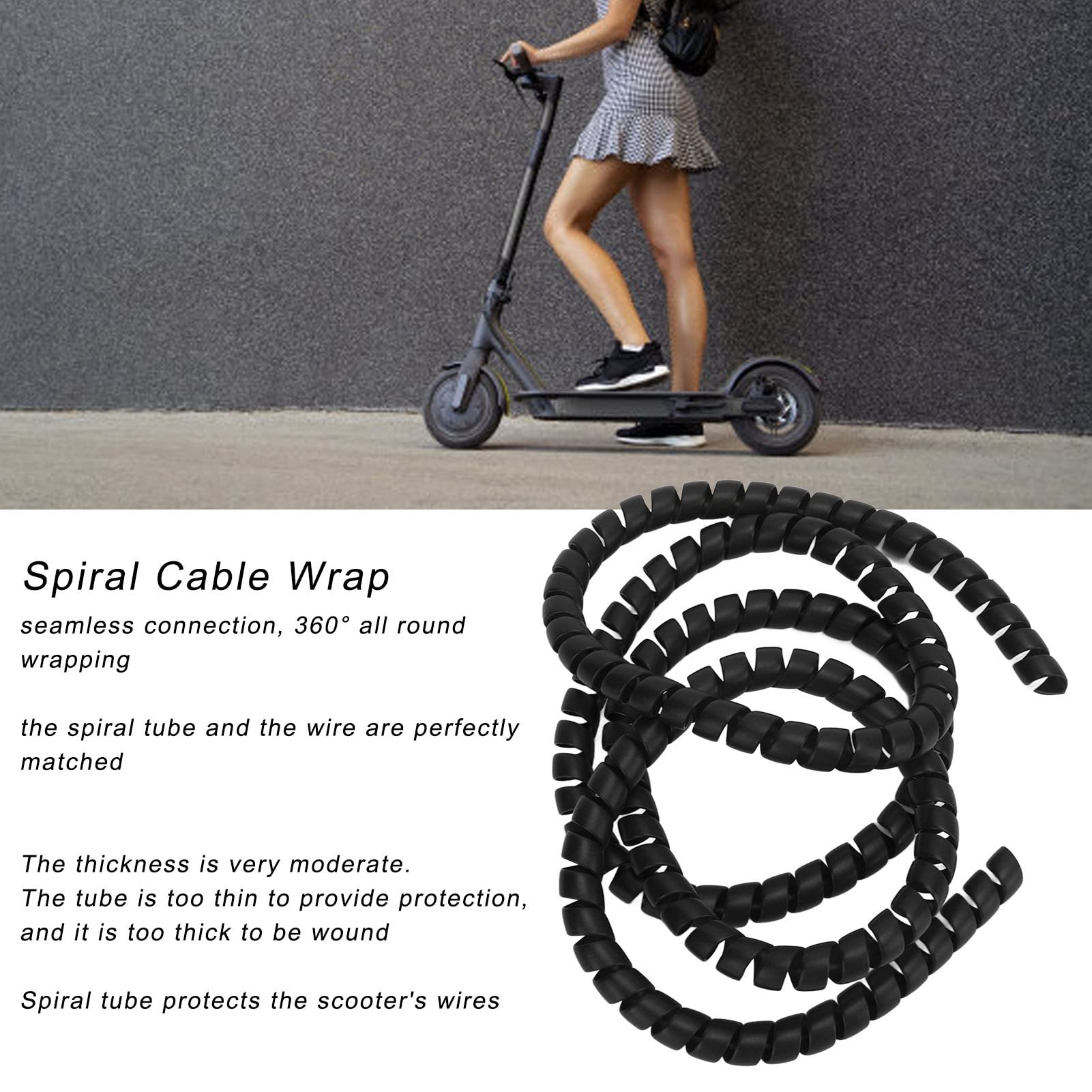 Universal Electric Scooter Spiral Cable Wrap - Durable Brake Line & Wire Protector for Xiaomi M365 Pro (Black) | Perfect for Commuting, Urban Travel & E-Scooter Maintenance