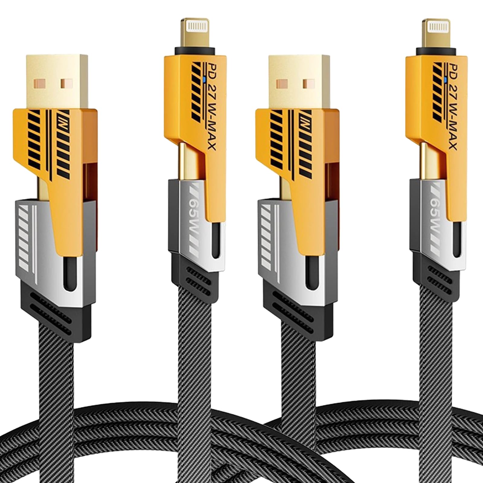 Benaewa 2 Pack 4-in-1 Multi Charger Cable - 65W USB C Fast Charging Cord for iPhone 15/14/13, Samsung Galaxy S23/S22, Android Phones, iPad, MacBook - Perfect for Home, Office & Travel Charging
