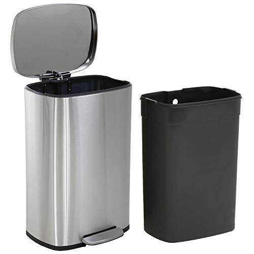 TYNB 13 Gallon Stainless Steel Trash Can with Lid & Foot Pedal - 50L Kitchen Garbage Bin for Home, Office, Bedroom - Durable & Odor-Proof (Silver) | Perfect for Waste Disposal in Kitchens, Bathrooms & Workspaces
