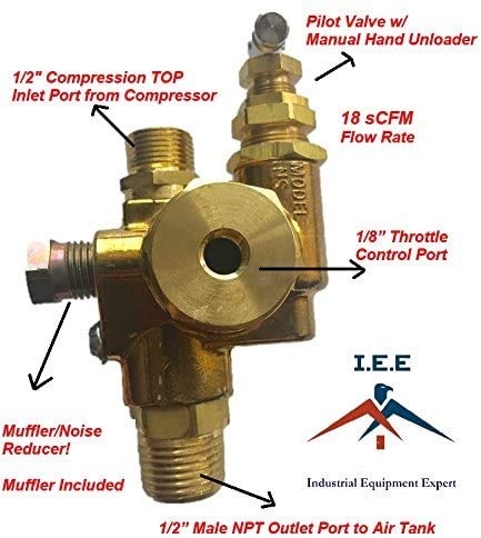 GAS Air Compressor Pilot Check Valve & Unloader Valve Combo Kit 95-125 PSI NSG7 - Perfect for Industrial Air Tools, Pneumatic Systems & DIY Projects