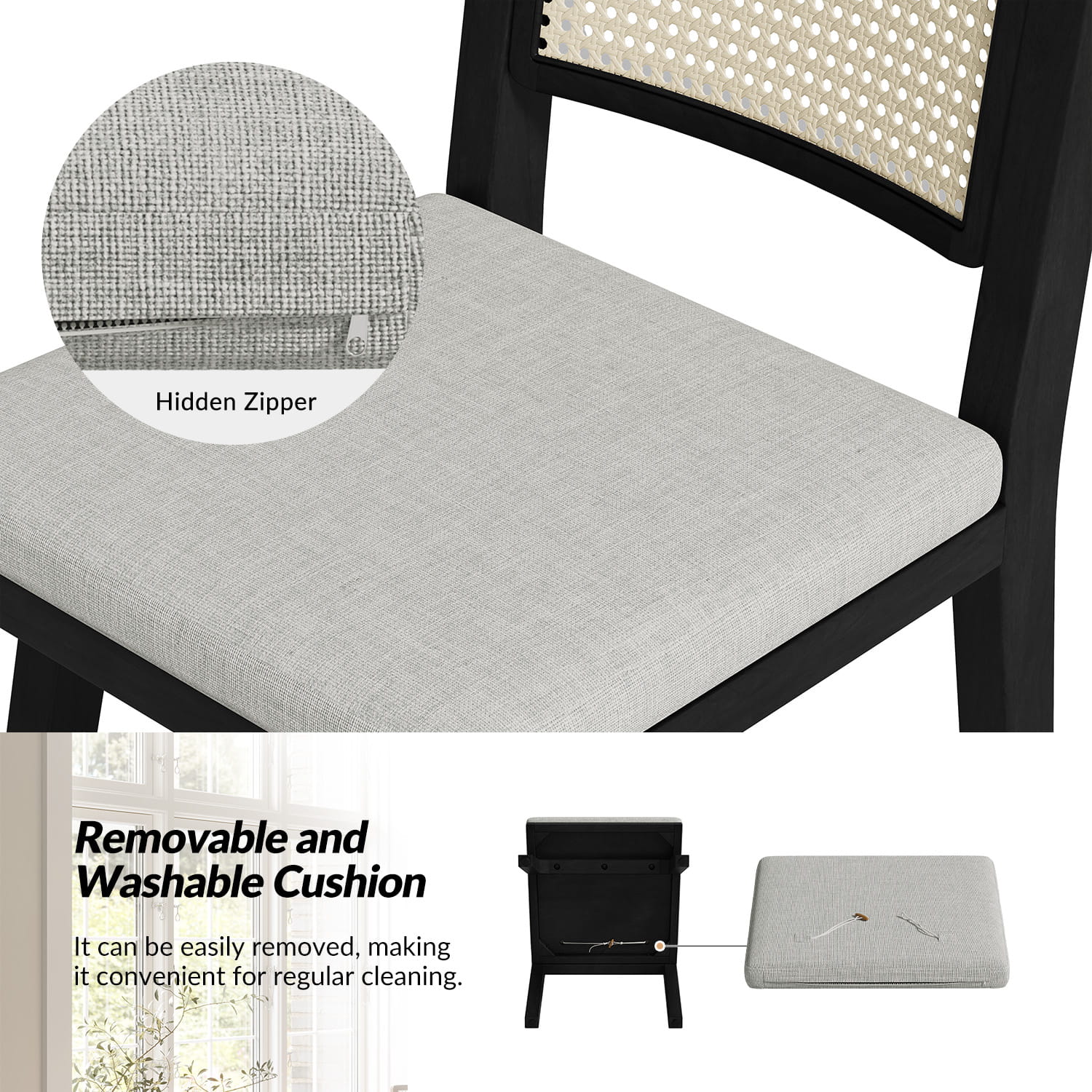 Elazar Modern Woven Rattan Dining Chair with Backrest - Indoor/Outdoor Use - Patio, Dining Room, Kitchen, Restaurant - Comfortable & Stylish Seating Solution