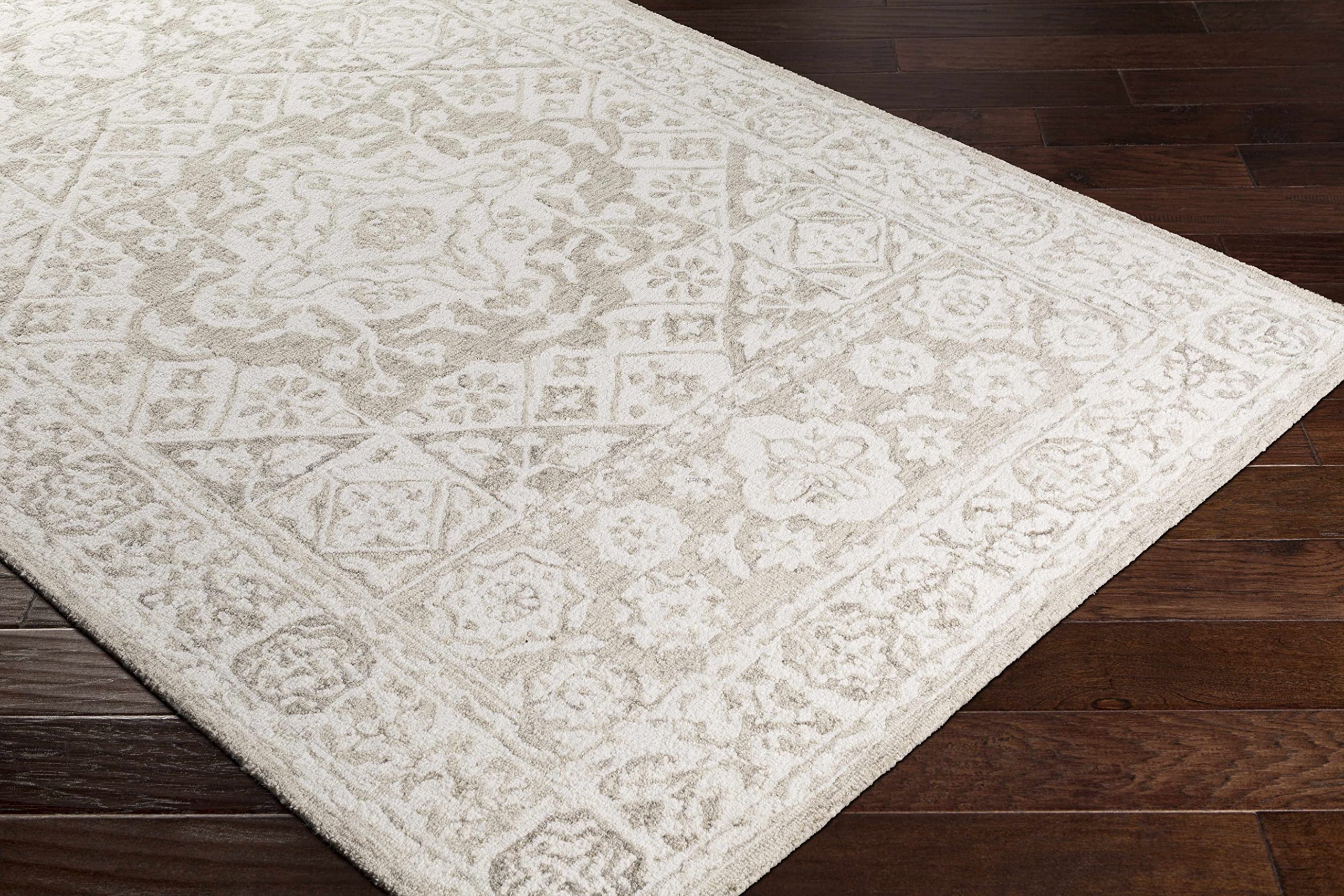Premium Hauteloom Coin Wool Area Rug - Traditional Ivory & Gray 9' x 13' - Soft Living Room & Bedroom Carpet for Cozy Home Decor