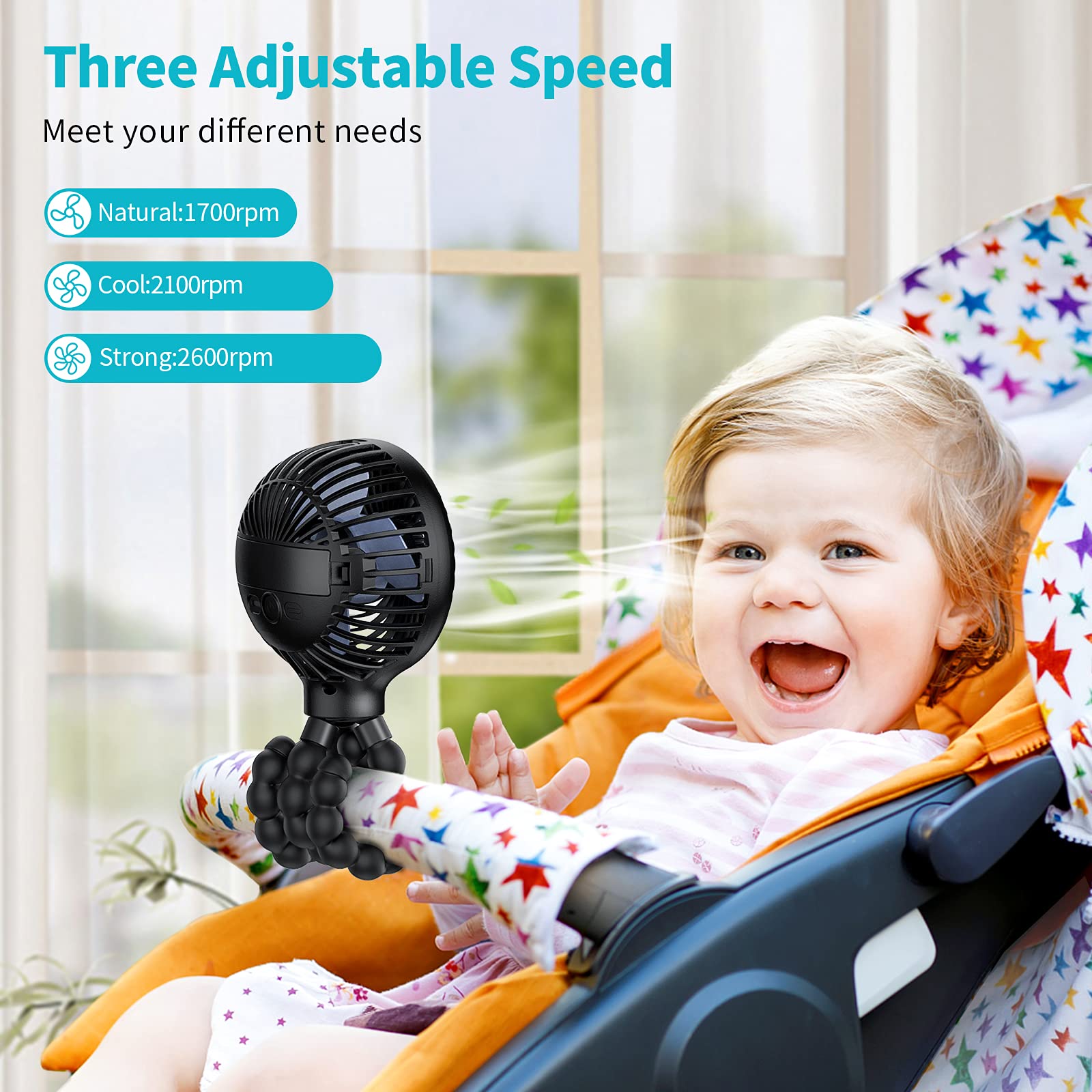 SMARTDEVIL 2 Pack Portable Rechargeable Fans - 180° Rotating Stroller Fan & Camping Fan with LED Lights, Hanging Hook & Power Bank - Perfect for Travel, Camping, RV, Picnic, Baby Stroller & Outdoor Adventures