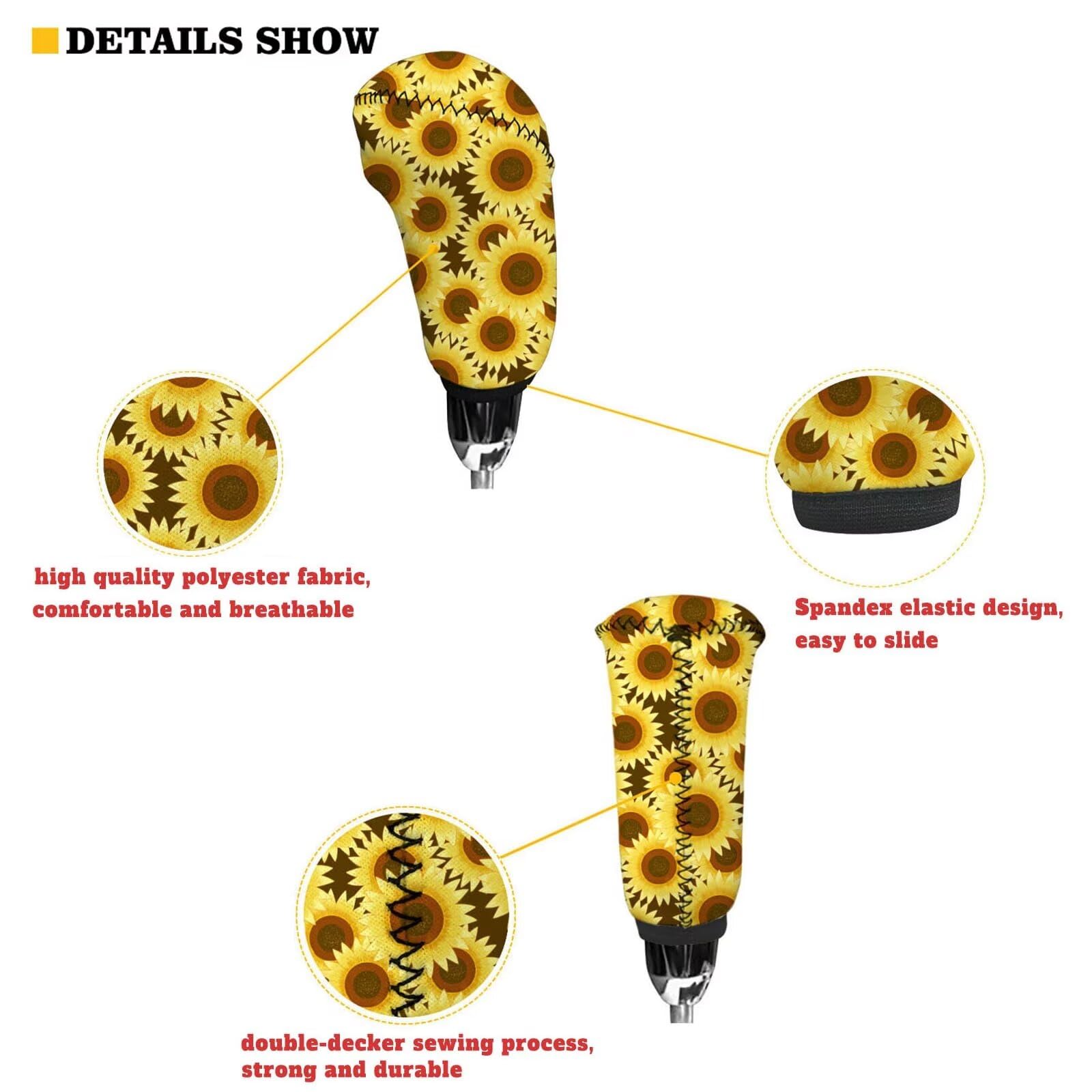 Premium Aztec Highland Cow & Sunflower Car Steering Wheel Cover, Handbrake Cover, Gear Shift Cover Set (Pack of 3) - Non-Slip Grip, Universal Fit for Cars, Trucks & SUVs - Stylish & Protective Auto Accessories for Daily Commute & Road Trips