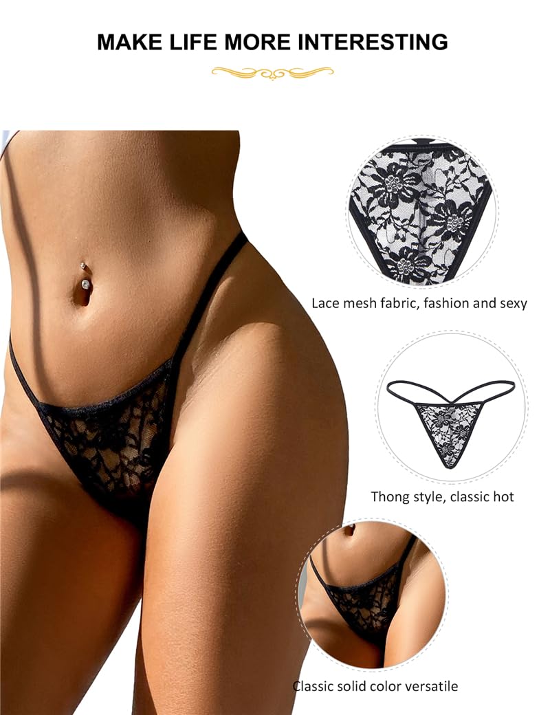 Ohmydear Floral Lace Thongs for Women - Plus Size Sexy Underwear 3 Pack, Low Waist T-Back G-String Panties, Stretchy Comfort Fit UK 8-18 - Perfect for Date Night, Bridal Lingerie & Everyday Wear