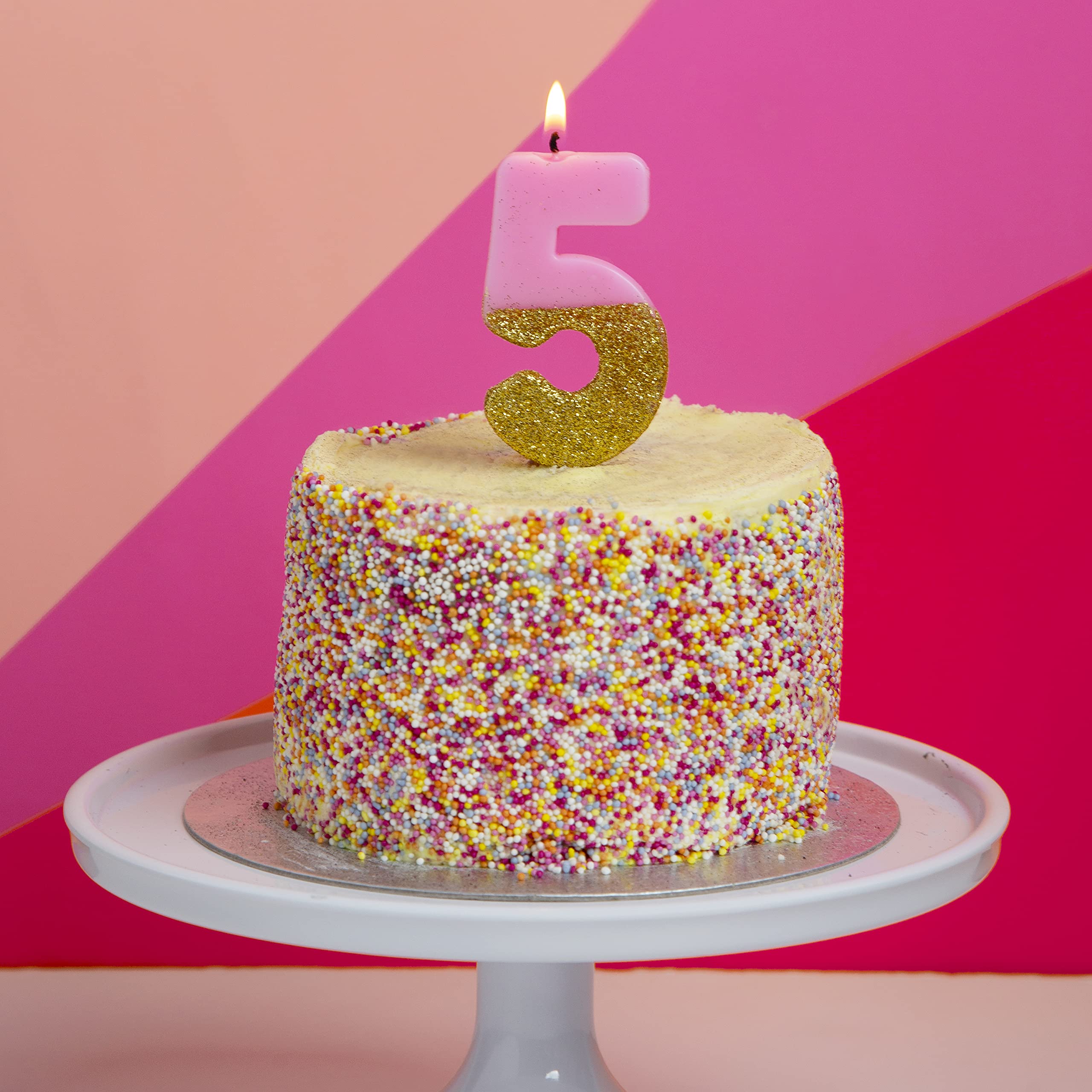 Premium Pink Number 8 Candle with Gold Glitter - High Quality Cake Topper for Birthday Parties (18th, 80th), Anniversaries & Milestone Celebrations - 8cm/3