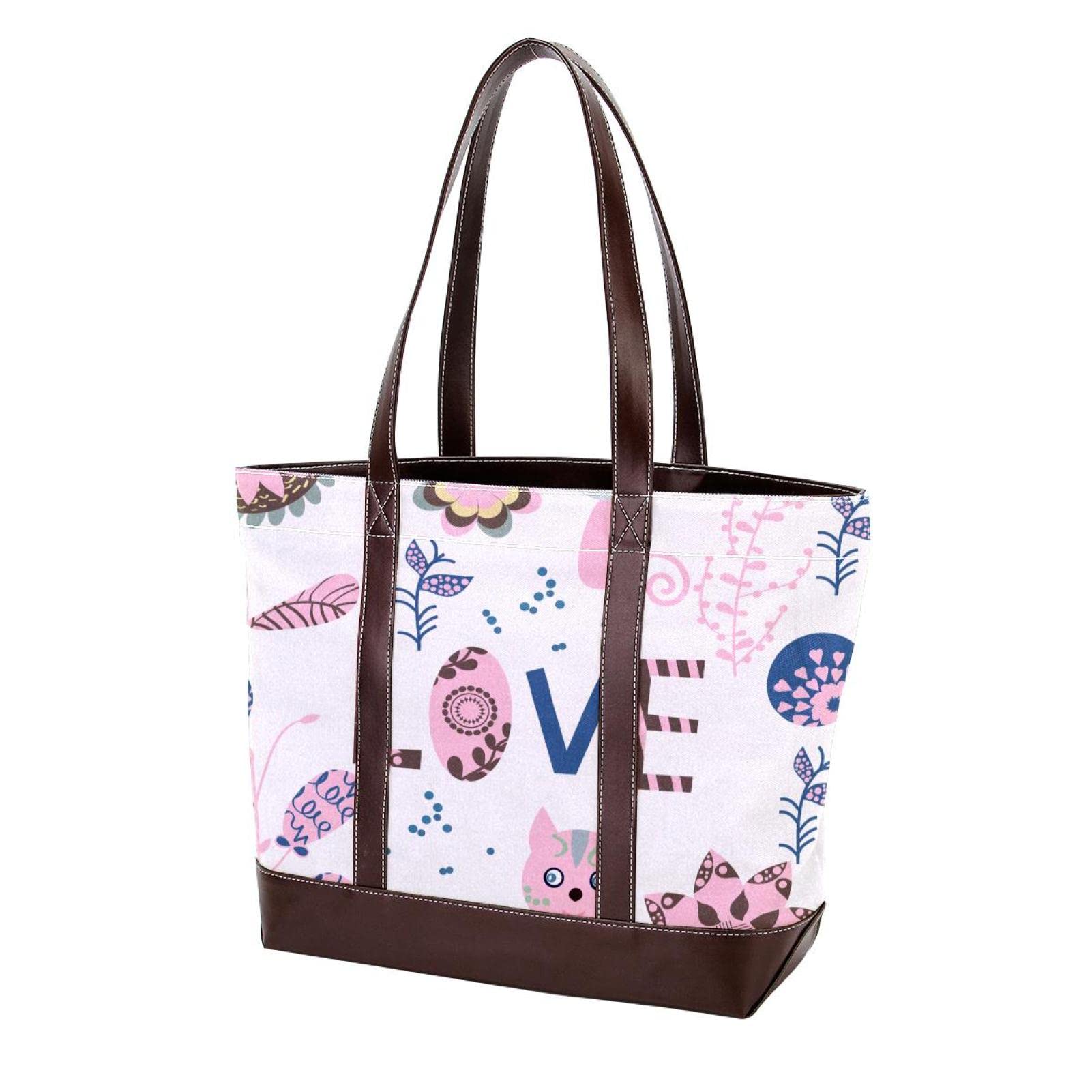 Stylish Peacock Totem Tote Bag - Large Leather & Canvas Women's Handbag with Top Handle & Shoulder Strap - Perfect for Work, Travel & Shopping
