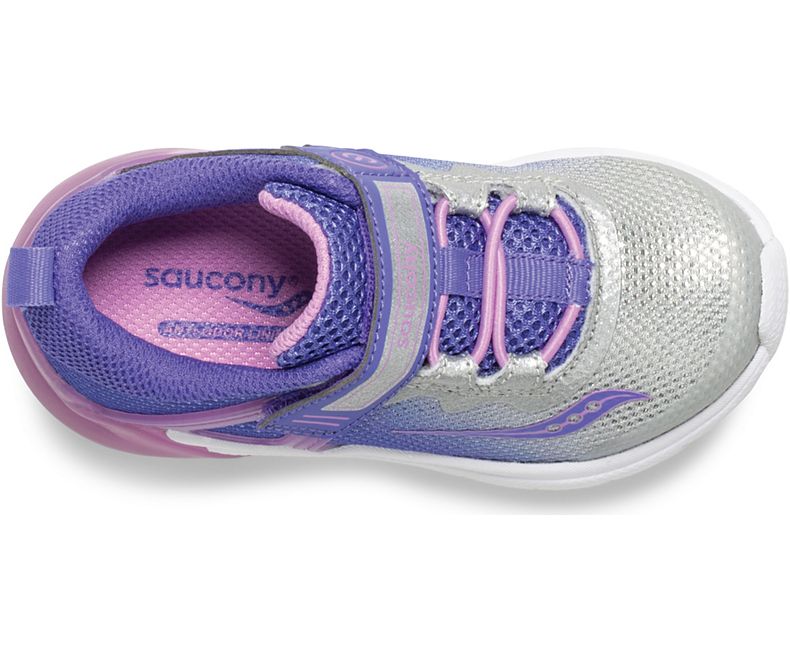 Saucony Purple and Silver Flash Glow Jr Toddler Sneakers - Light-Up Running Shoes for Kids, Comfortable Walking Shoes for Boys & Girls - Perfect for Playground, School & Daily Activities