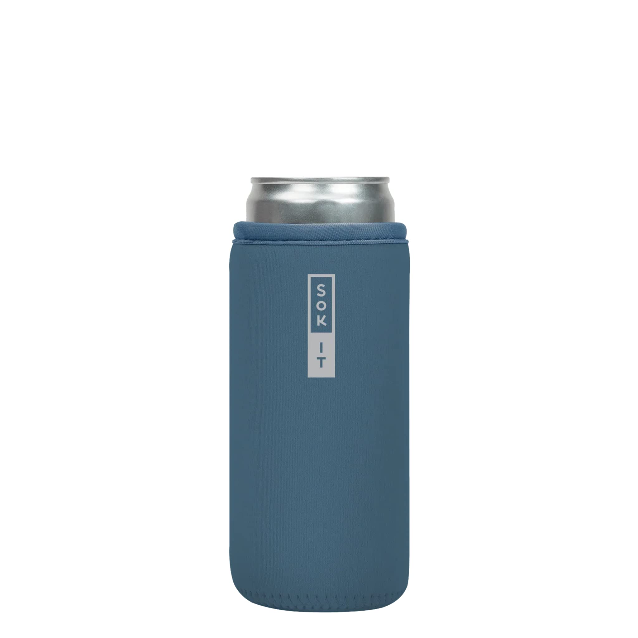 Sok It Can Sok Reusable Neoprene Insulated Sleeve for 12oz Slim Cans - Keep Soda, Pop, Beer & Seltzer Cold - Eco-Friendly Drink Cooler for Parties, Picnics & Outdoor Activities (Slate Blue)