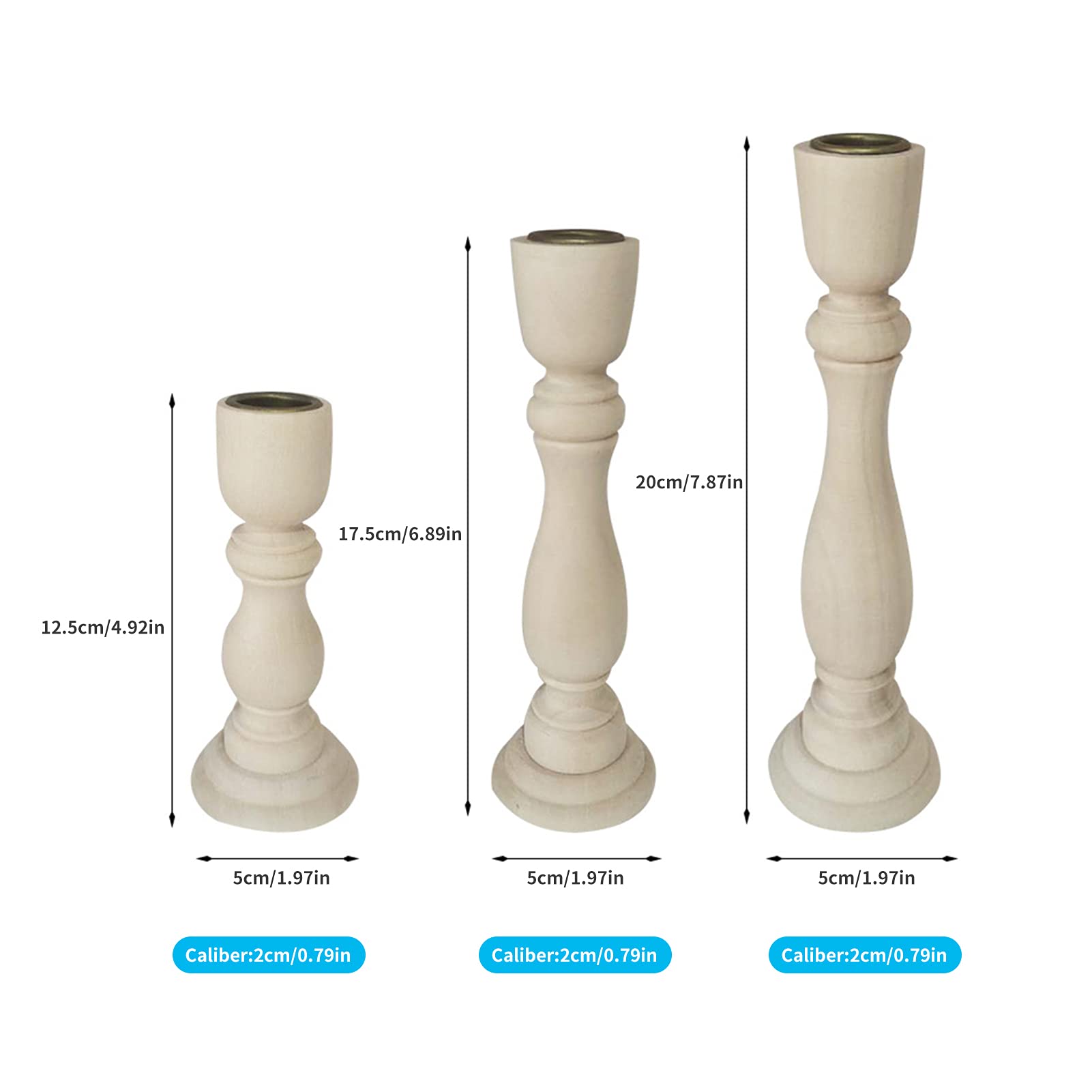 Set of 3 Unfinished Wooden Candle Holders - Rustic Taper Candlesticks for Weddings, Birthdays & Home Decor | Perfect Table Centerpieces for Farmhouse, Boho & Holiday Decorations
