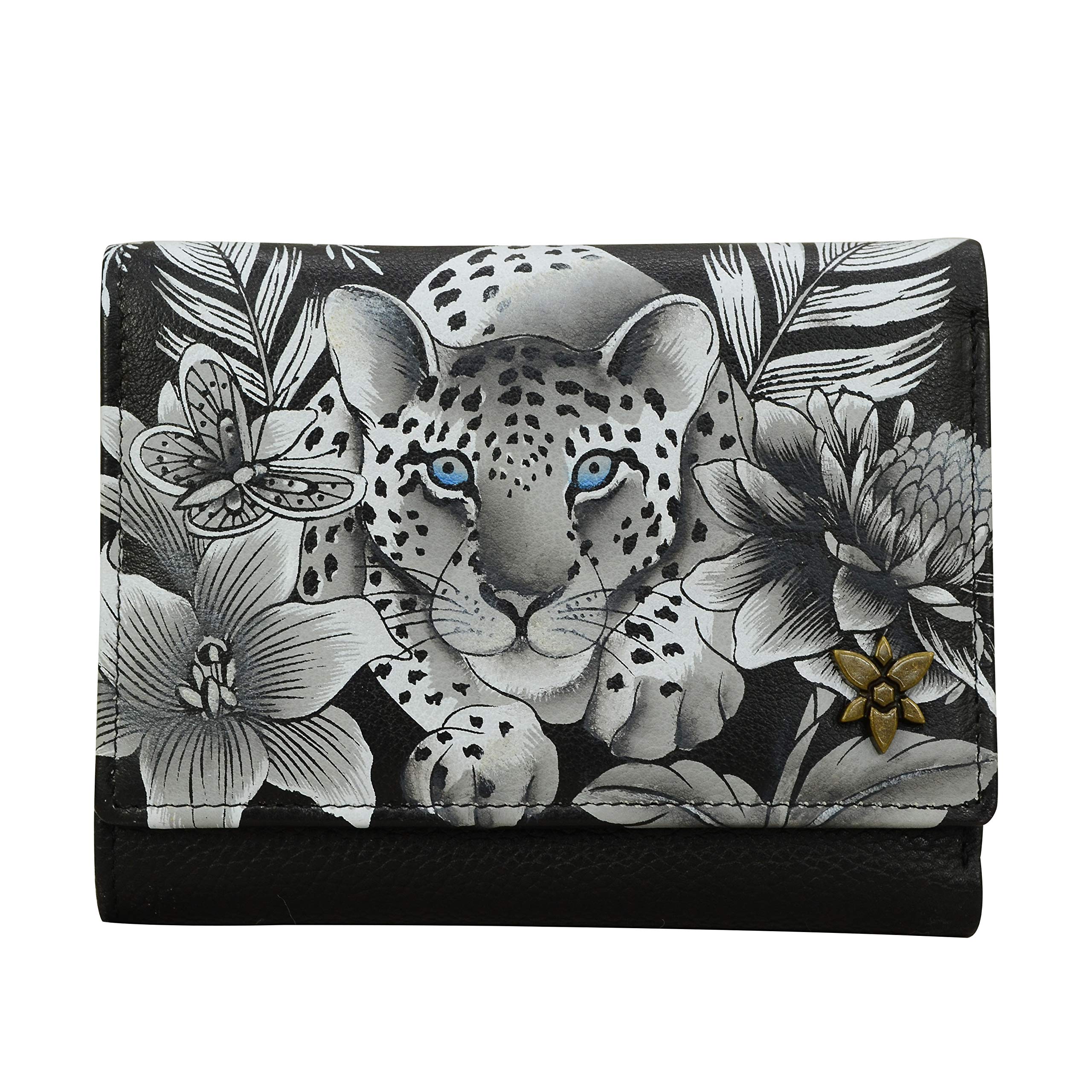 Anuschka Hand-Painted Genuine Leather Women's RFID Blocking Small Flap French Wallet - Organizer with Snap Closure, Multiple Pockets, Card Slots & ID Window - Perfect for Travel, Shopping & Everyday Use