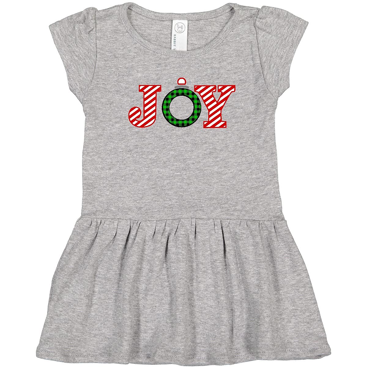 Inktastic Joy Christmas Ornament Toddler Dress with Candy Cane Stripes - Festive Holiday Outfit for Baby Girls, Christmas Party & Family Photo Shoots