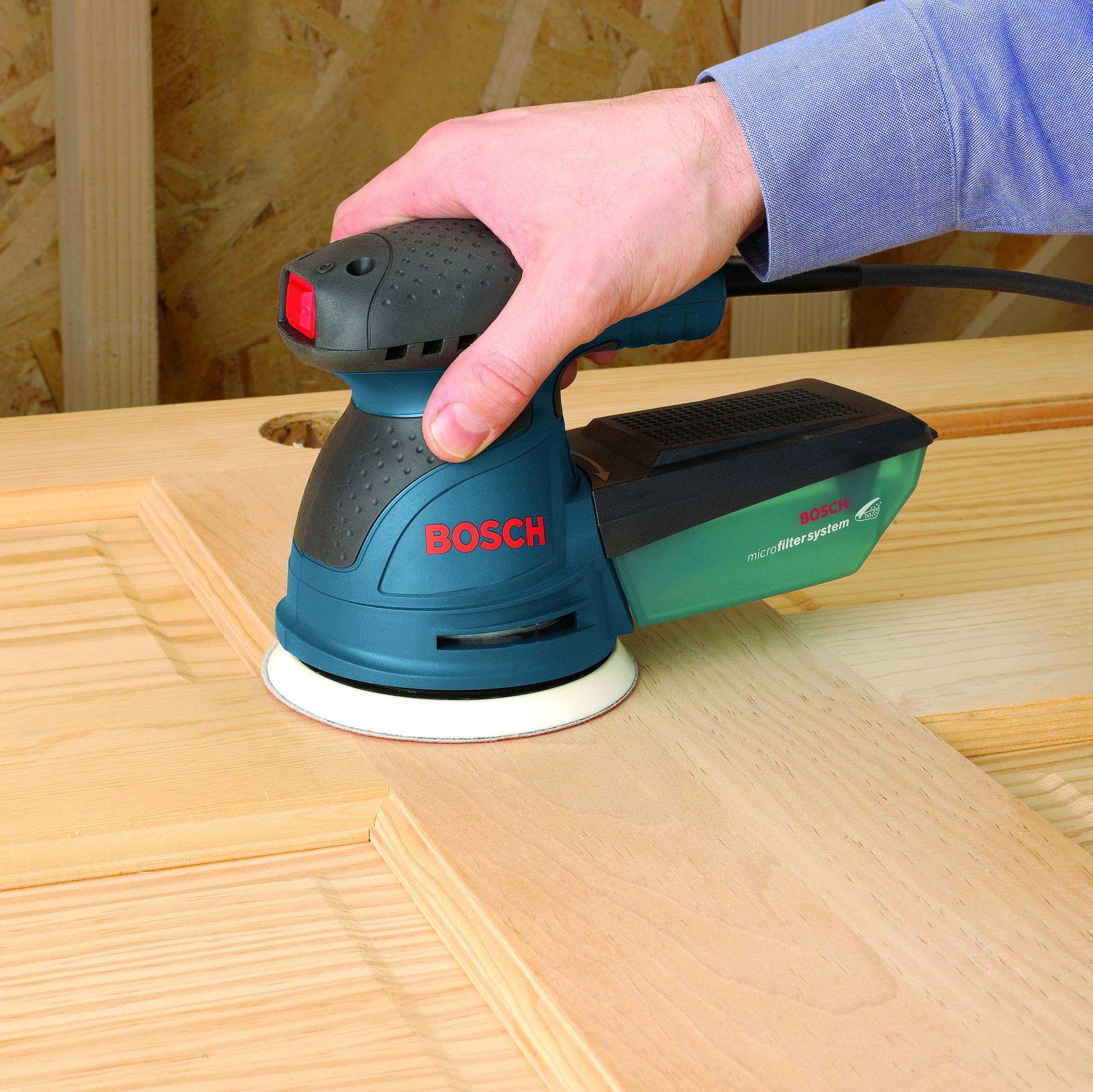 BOSCH ROS20VSK 2.5 Amp 5-Inch Corded Variable Speed Random Orbital Sander & Polisher Kit with Dust Collector & Hard Case - Perfect for Woodworking, Furniture Refinishing, and DIY Home Projects