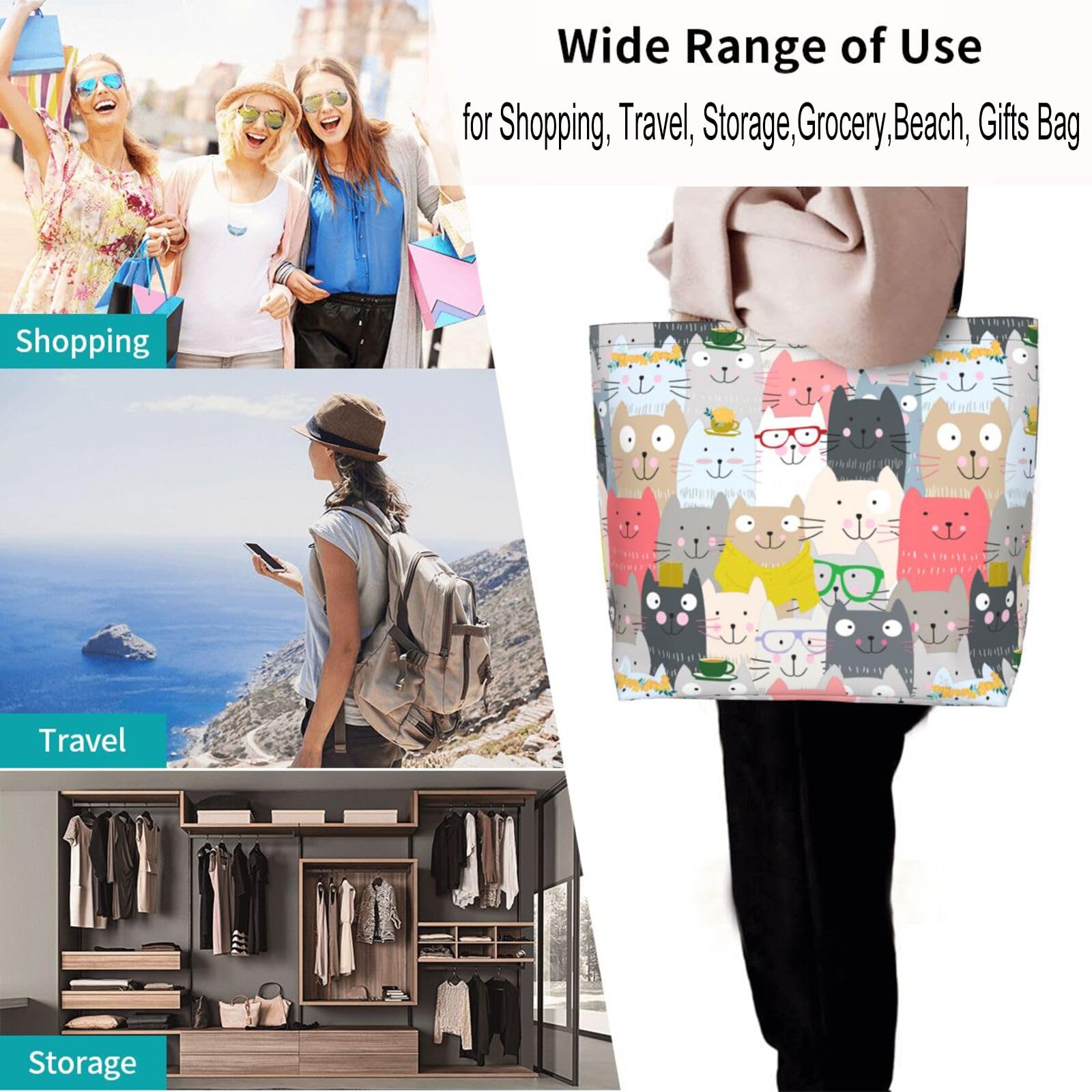 Stylish Large Tote Bag for Women - Durable Reusable Grocery & Beach Bag with Pockets - Funny Gift Idea for Mom, Friends - Perfect for Shopping, Travel, Picnics & Daily Use