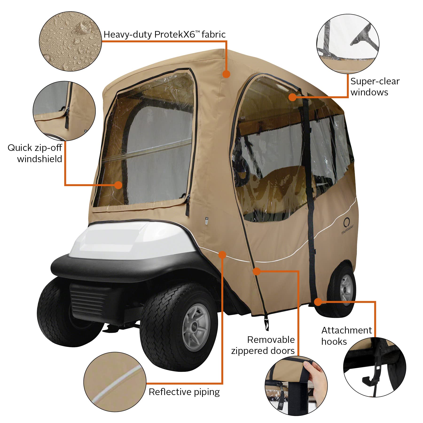 Classic Accessories Fairway Golf Cart Deluxe Enclosure - Waterproof & UV-Resistant Golf Cart Cover for All-Weather Protection | Perfect for Golf Courses, Storage & Outdoor Use