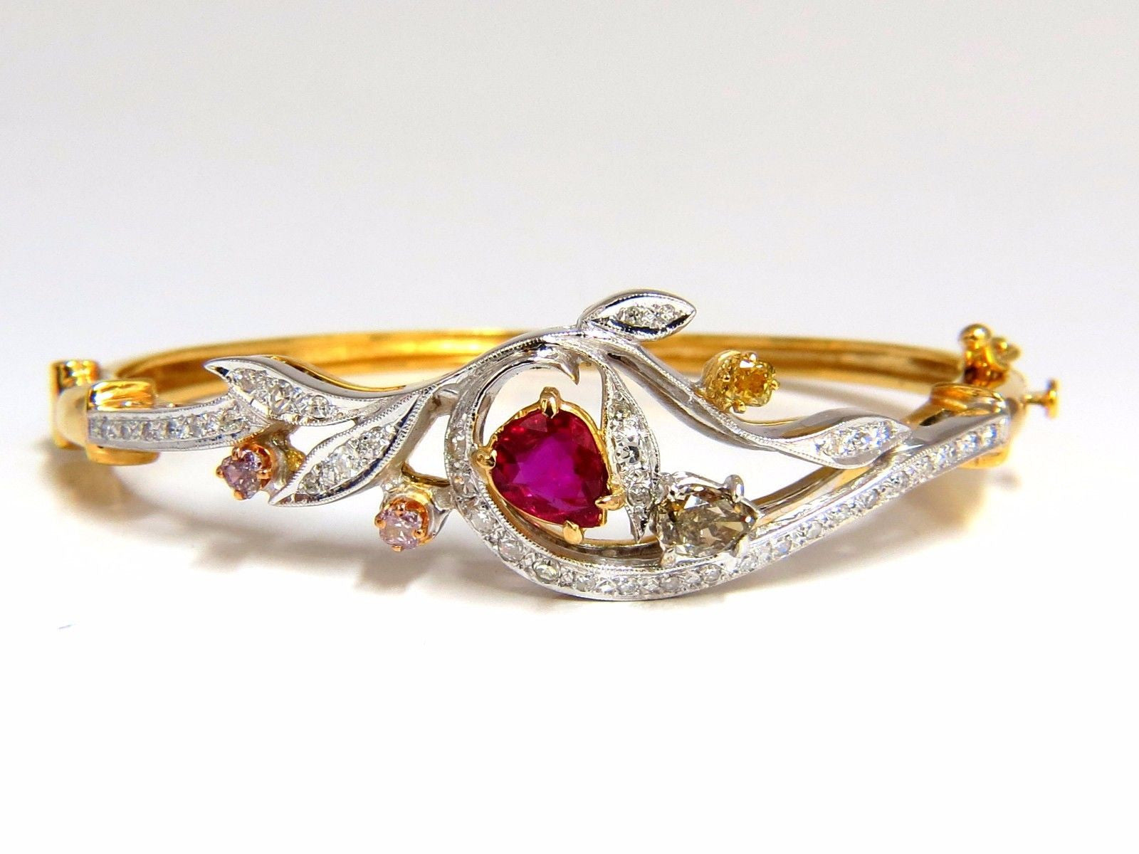 GIA Certified Natural Ruby & Fancy Color Diamond Bangle Bracelet - No Heat Treatment | Elegant Jewelry for Weddings, Anniversaries & Special Occasions