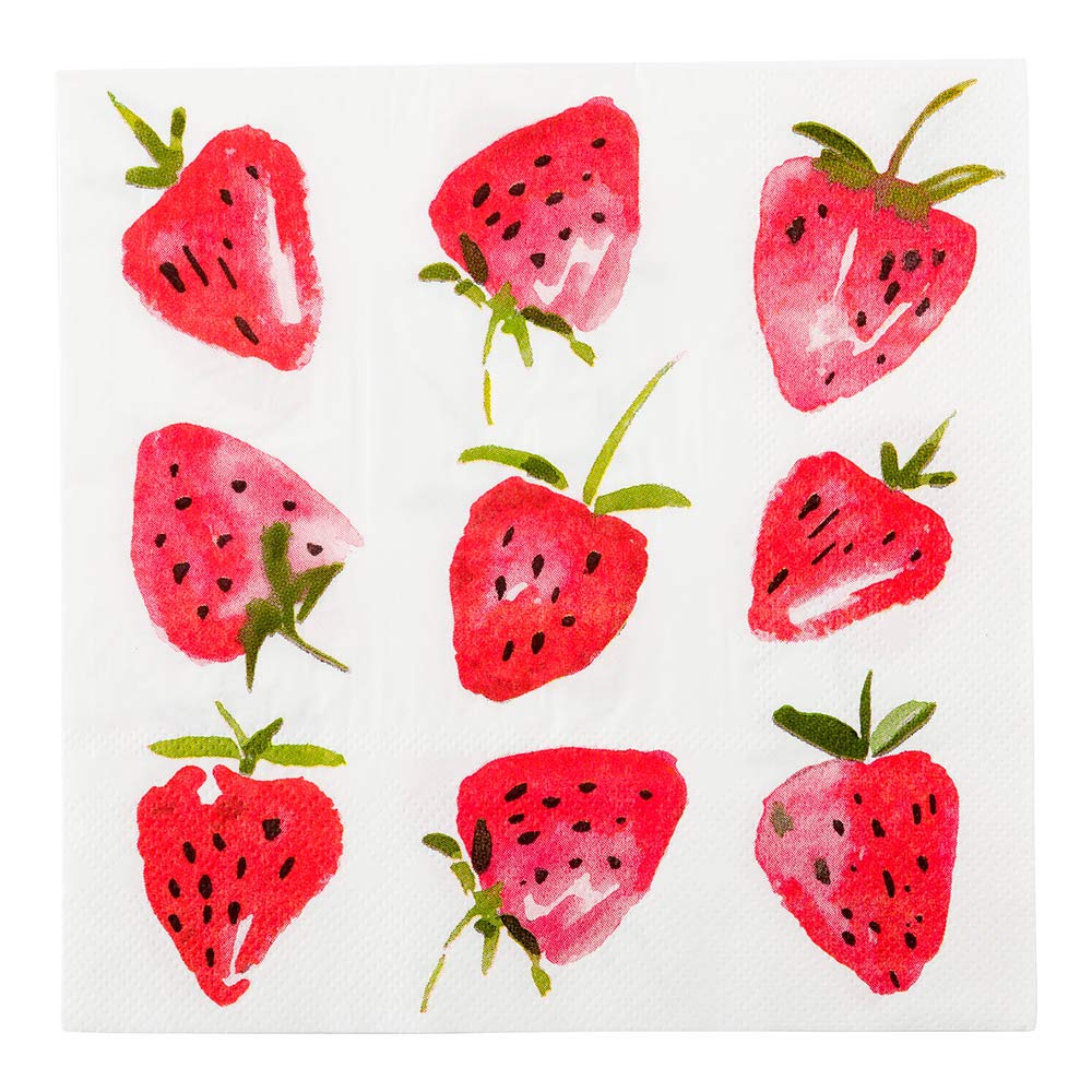 Premium 13 Inch Strawberry Design Paper Luncheon Napkins - 3-Ply Textured Edges, Soft & Strong White Decorated Napkins (Pack of 500) for Restaurants, Catering Events, Weddings, Birthday Parties & Home Dining Decor