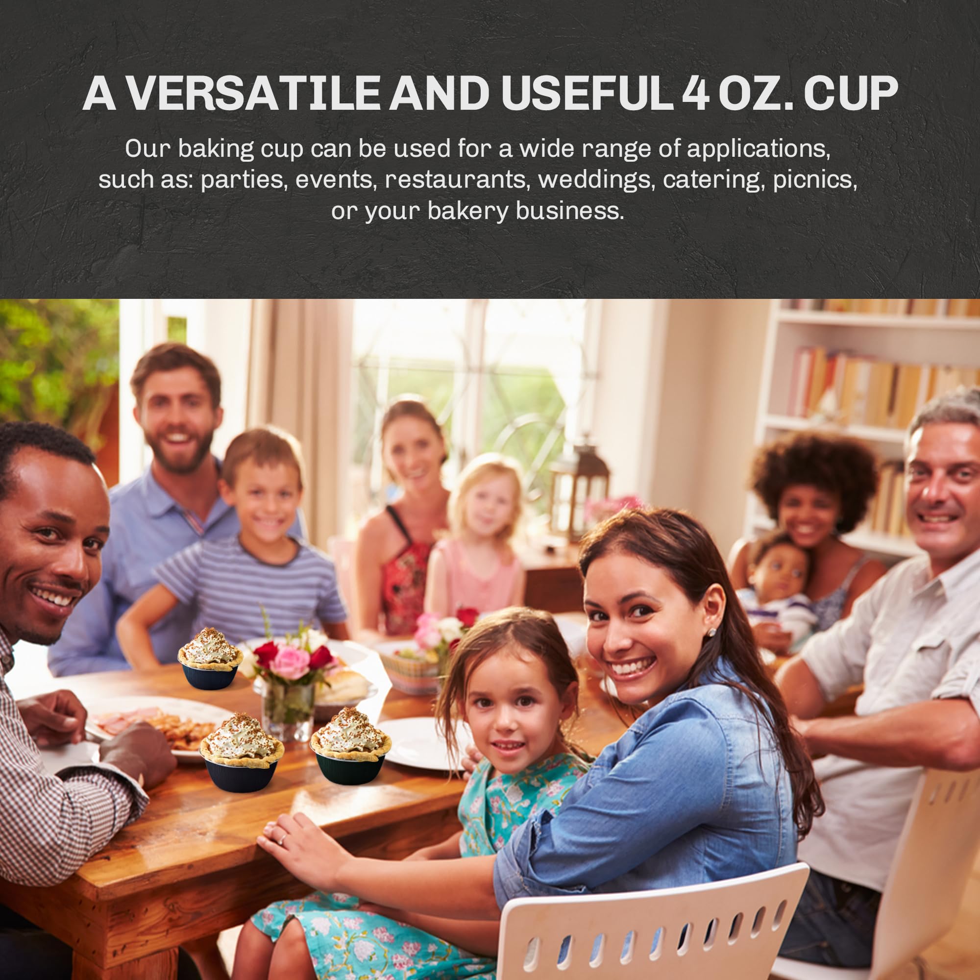 KitchenDance 4oz Disposable Aluminum Baking Cups with Lids - 500 Pack Black Stackable Foil Pans for Creme Brulee, Flan, Cupcakes & Desserts - Perfect for Home Baking, Party Catering & Restaurant Use