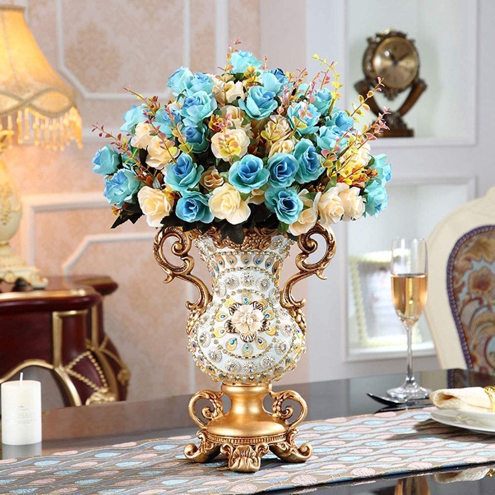 European-Style Retro Resin Large Flower Vase - Hand-Painted Tall Decorative Vase for Living Room, Dining Table, Bedroom, Office & Hotel Decor (22×30×15cm) - Perfect Centerpiece & Thoughtful Gift for Parents, Weddings & Home Styling