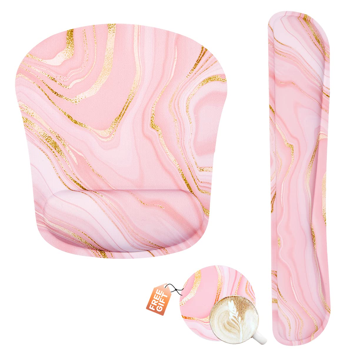 Ergonomic Keyboard & Mouse Wrist Rest Set - Memory Foam Support for Office & Gaming - Pink Fluid Design