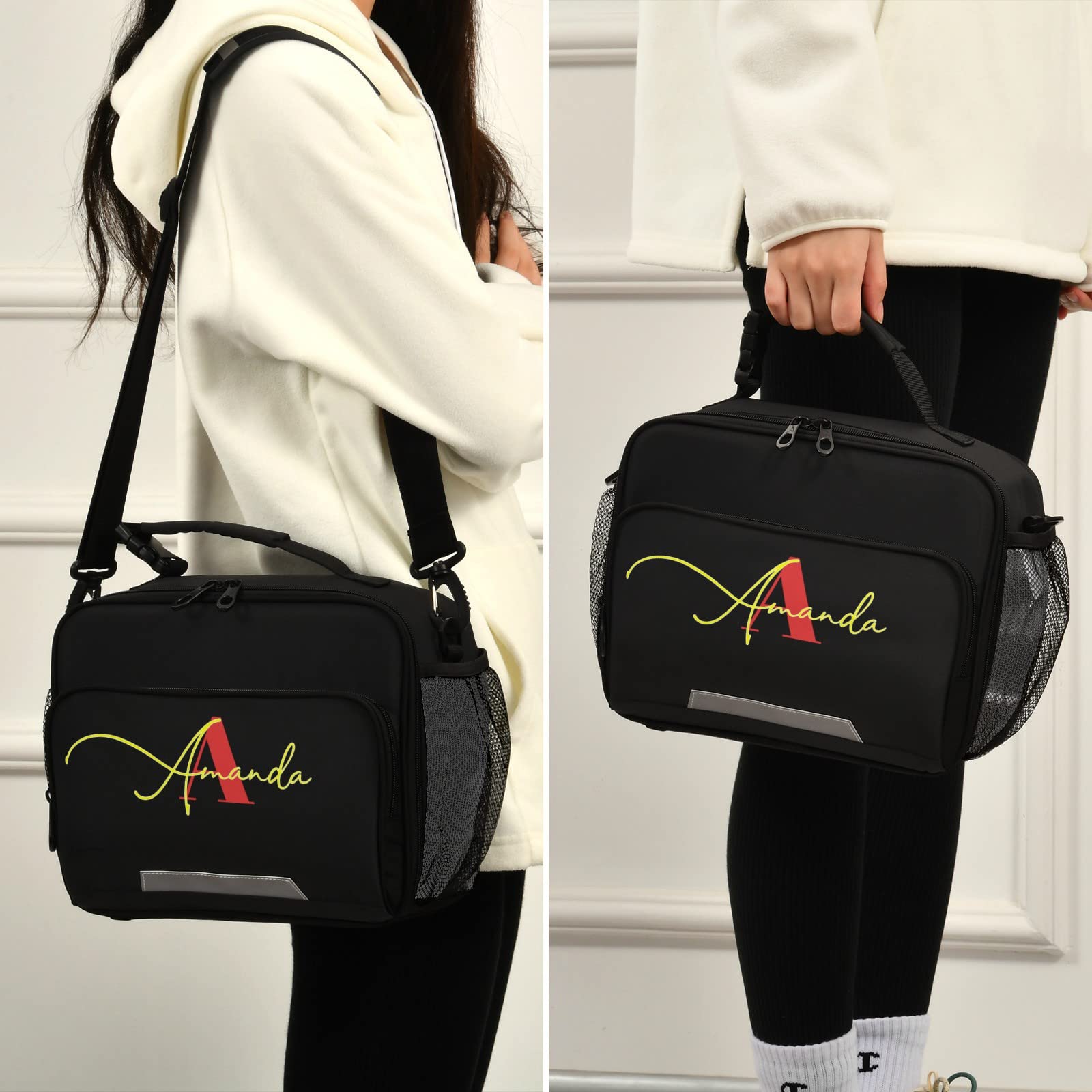 Custom Insulated Lunch Bag for Women & Students - Lightweight Black Lunch Box with Adjustable Shoulder Strap - Perfect for Work, School, Picnic & Outdoor Activities