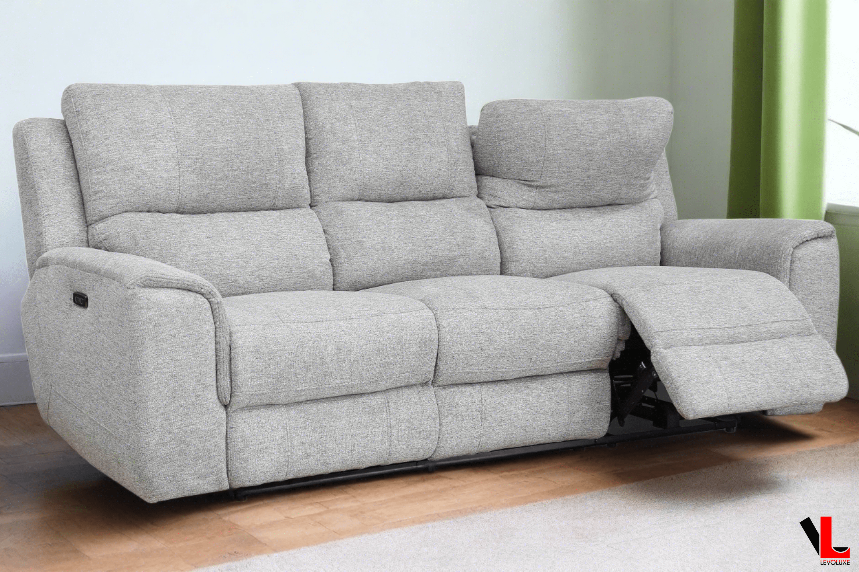 Sentinel 87.8 Power Reclining Sofa with Adjustable Headrest in Tweed Ash Fabric - Modern Comfort for Living Room, Home Theater & Relaxation