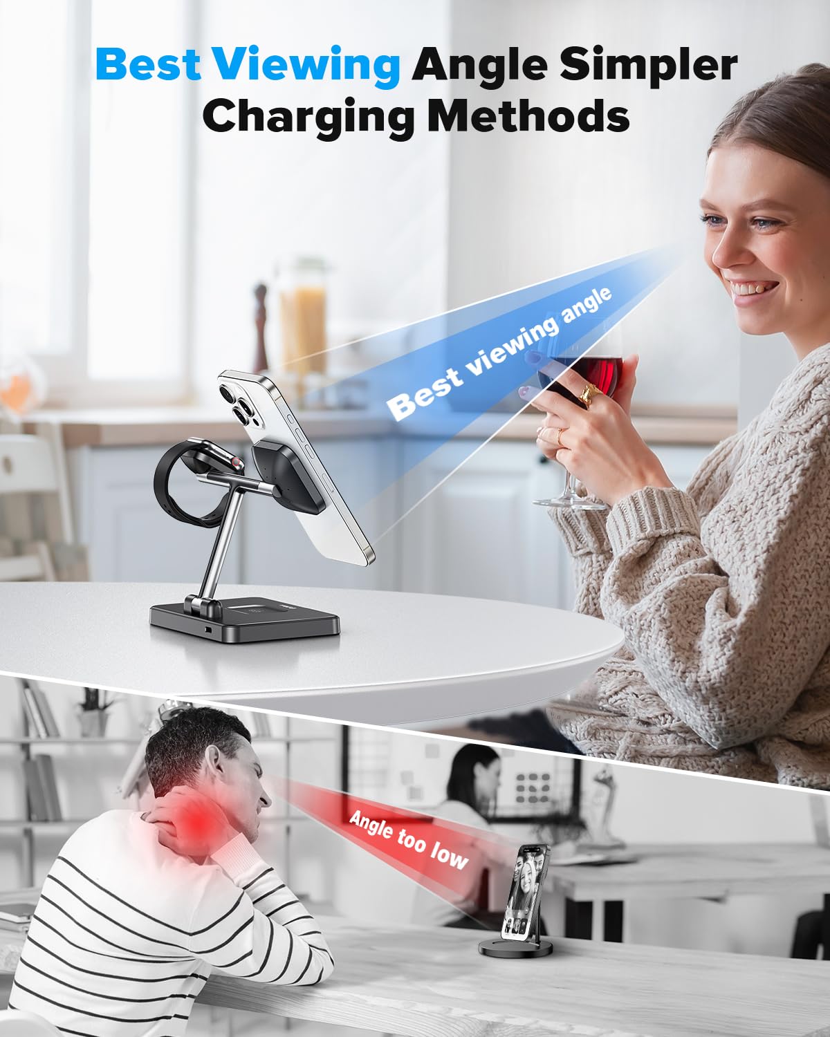 DUMTERR 3-in-1 Foldable Wireless Charging Station with MagSafe for iPhone 16/15/14/13/12, Apple Watch Series & AirPods - Fast Magnetic Charger Stand with N52 Strong Magnet & Safety Protection | Perfect for Home, Office & Travel Use