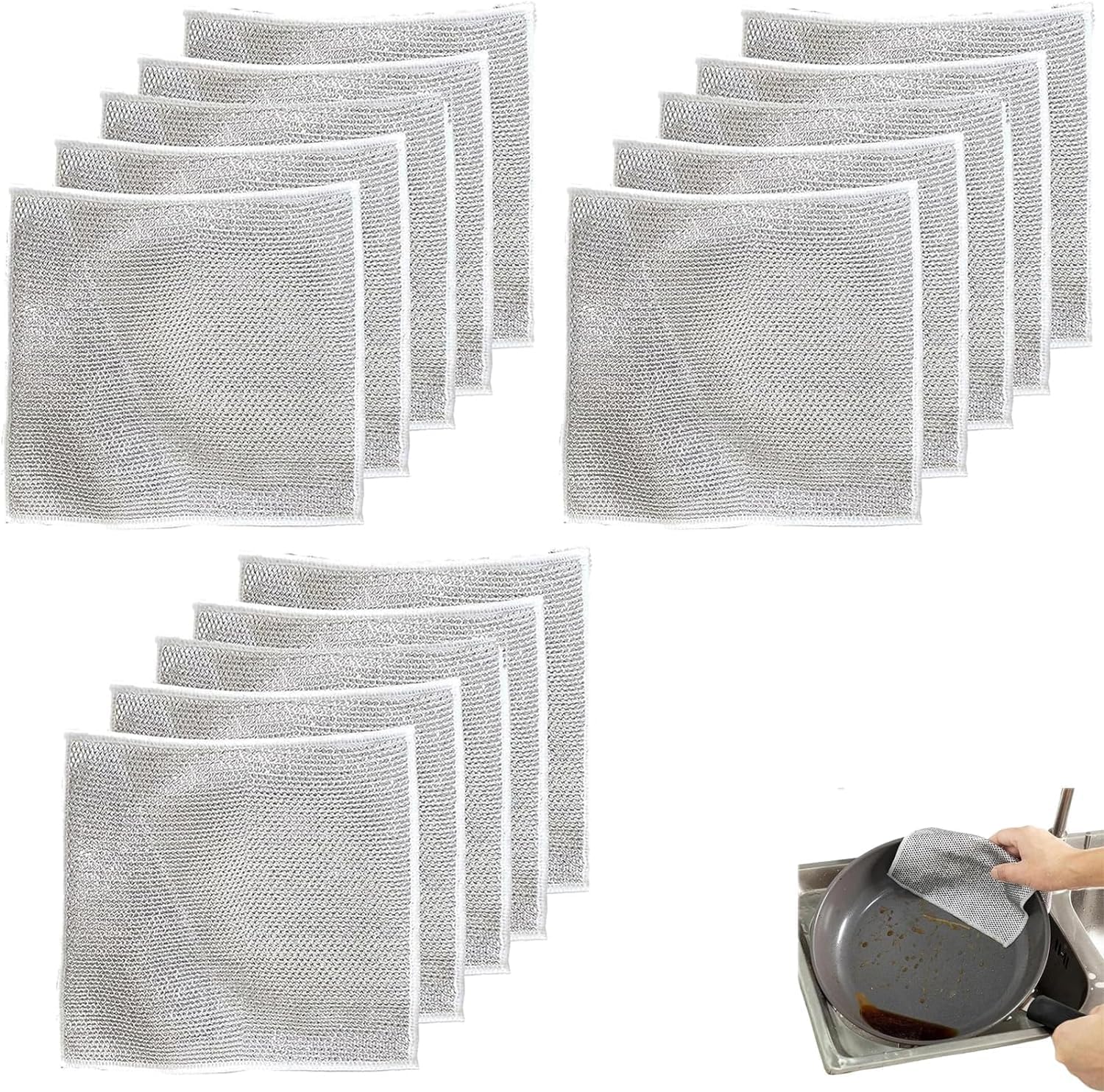Kruvad 12-Pack Multipurpose Wire Dishwashing Rags - Wet & Dry Scrubber Cleaning Cloths for Kitchen Counters, Stove, Non-Scratch Dishwashing - Perfect for Cleaning Tight Gaps & Hard-to-Reach Areas