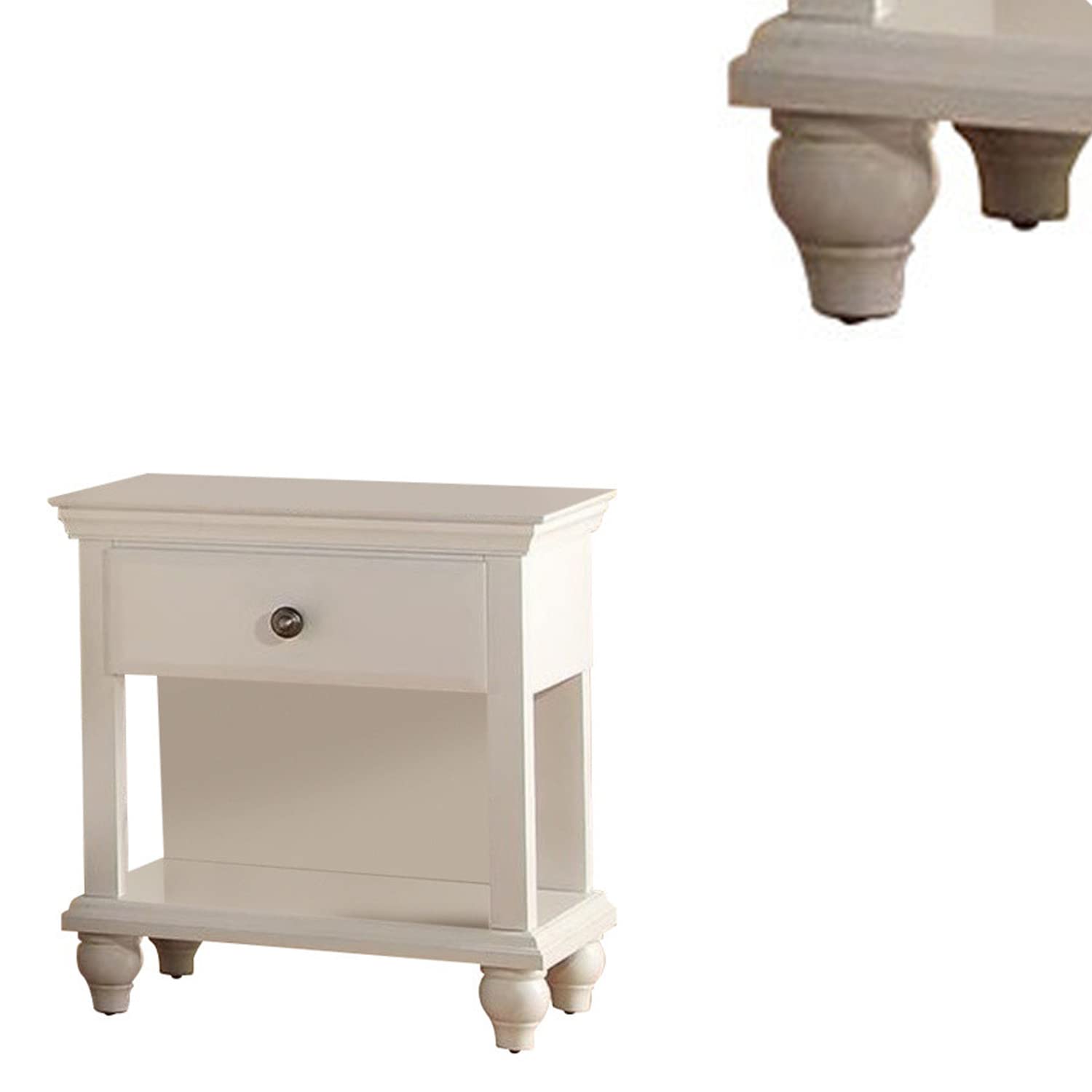 Benjara White Poplar Wood Nightstand with Storage Drawer - Modern Bedside Table for Bedroom, Living Room, or Office