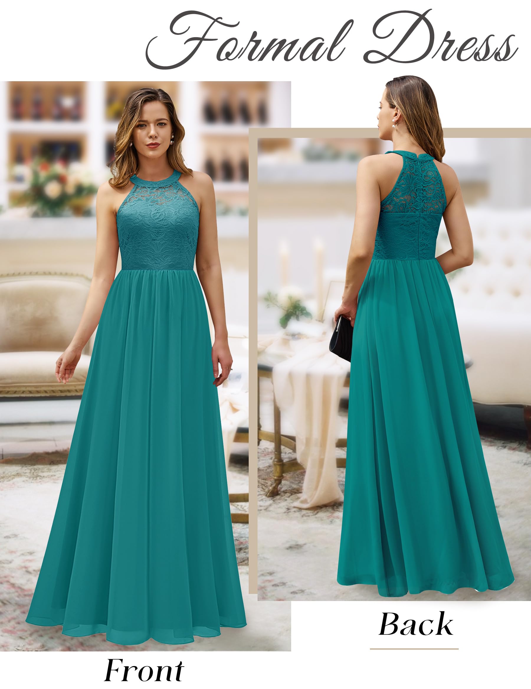 Wedtrend Women's Formal Prom Dress - Elegant Halter Neck Long Gown with Floral Lace for Bridesmaid, Evening Party, Wedding Guest & Special Occasions