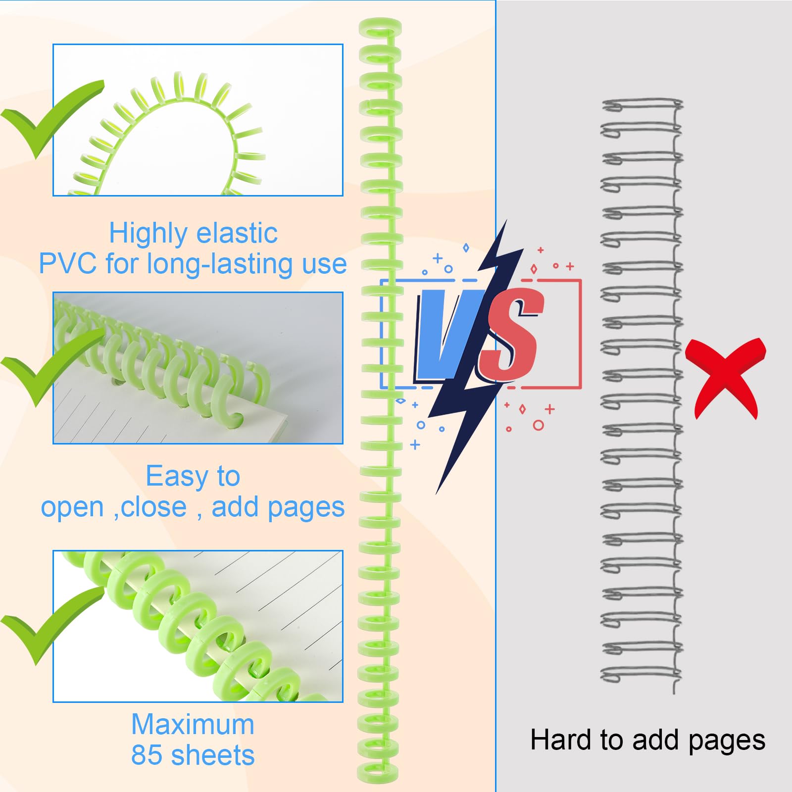 10Pcs Plastic Comb Binding Spines - 2/5 Inch Diameter 30-Ring Spiral Book Binders for Documents (5 Colors) | Easy to Open & Close, Add/Remove Pages | Perfect for Student, Teacher & Office Files, Presentations & DIY Projects