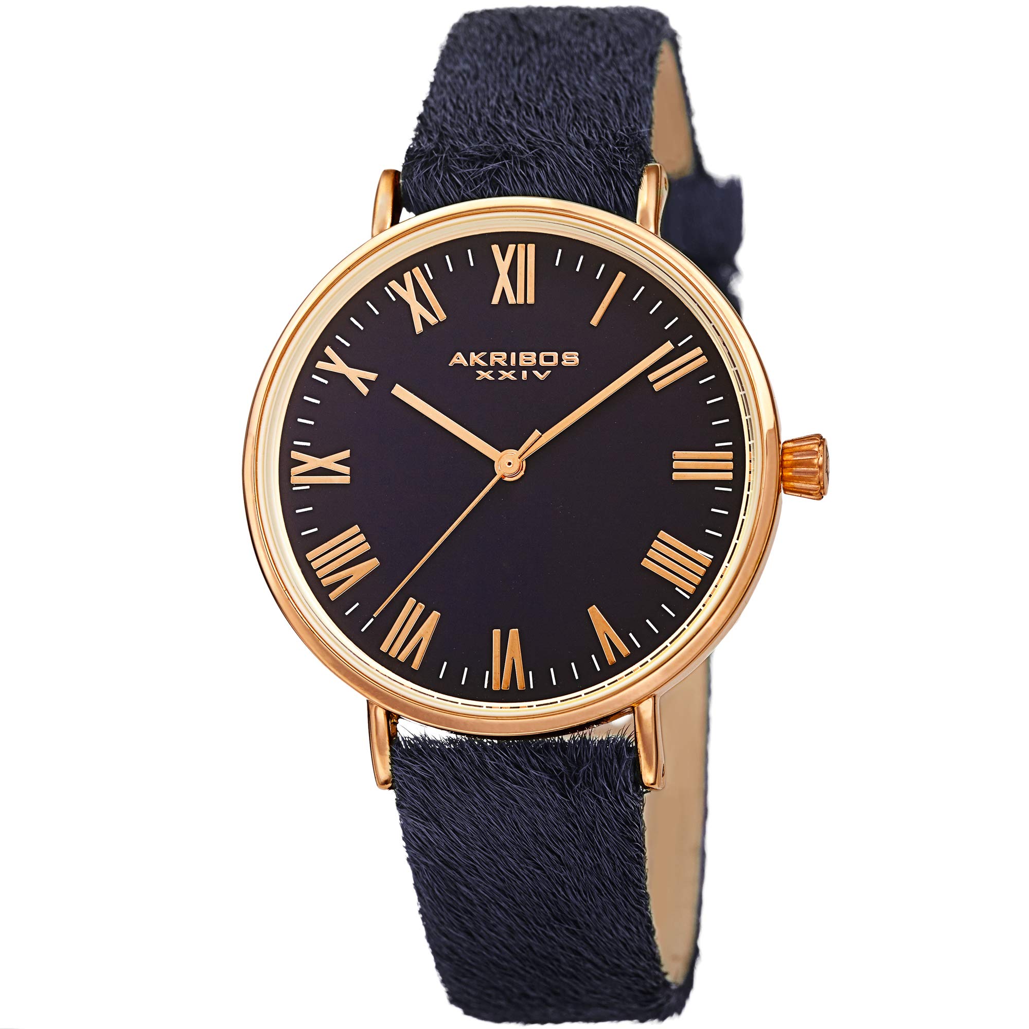 Akribos Cavallino Slim Leather Strap Women's Watch with Roman Numerals - Elegant Smart Design for Business & Casual Wear - Perfect Gift for Women - Model AK1081