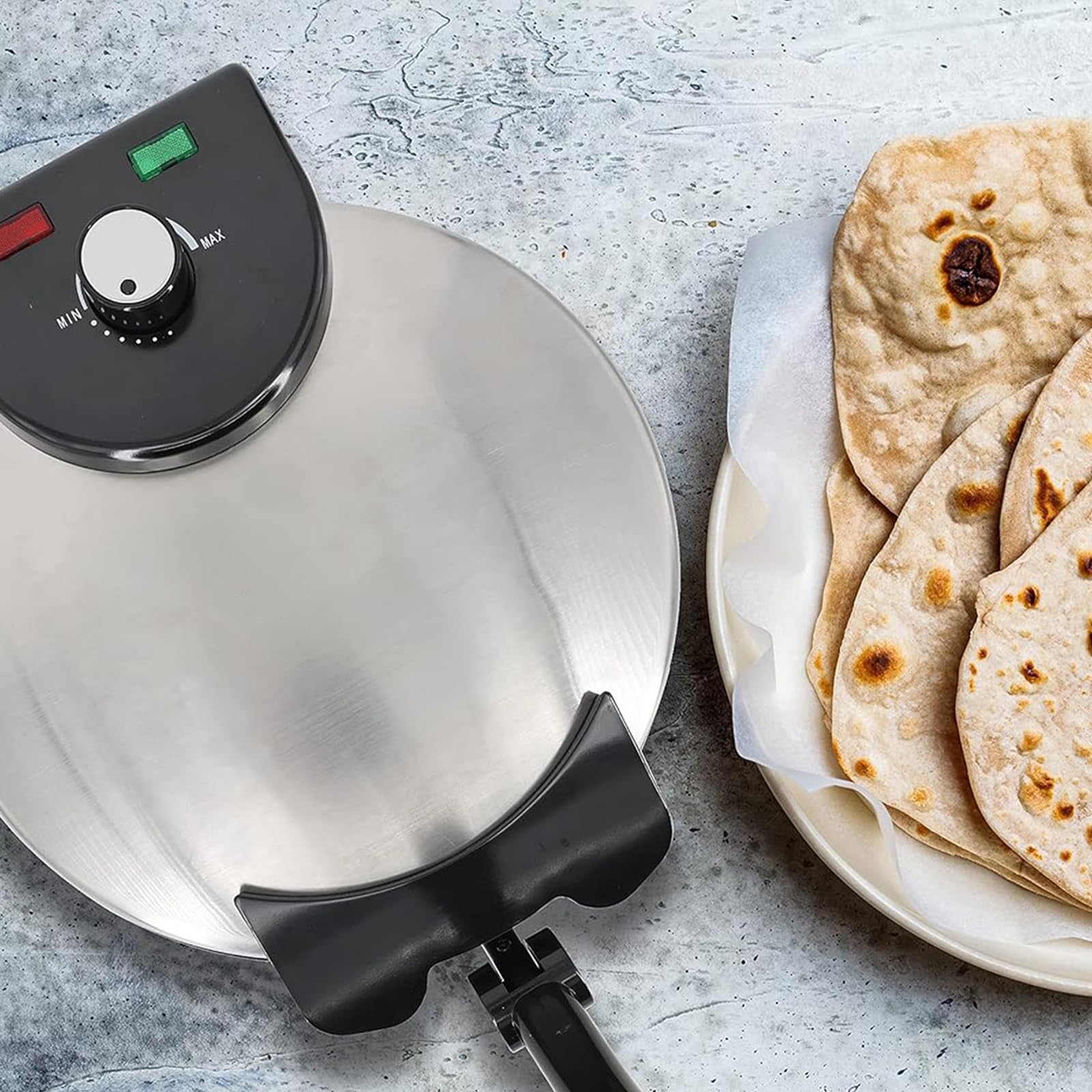 Electric Roti Maker - 10 Inch Non-Stick Automatic Tortilla Press with Removable Handle for Chapati, Roti & Flatbread - Perfect for Home Cooking, Restaurants & Meal Prep (Black)