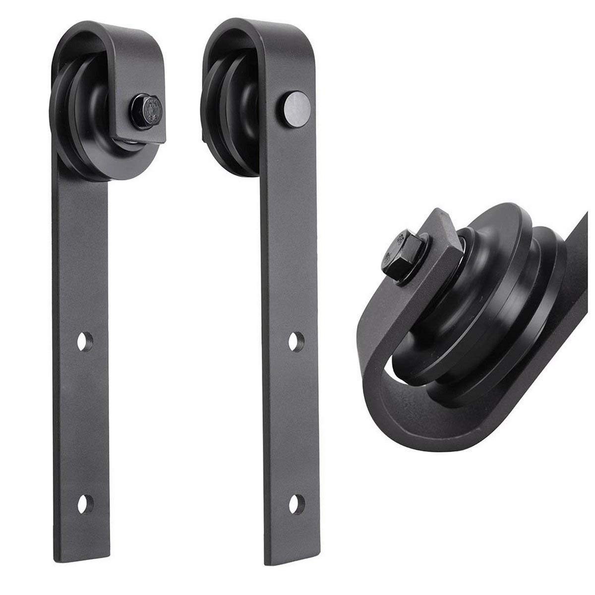 SARTODOORS 42 x 84 Inch Frosted Glass Barn Door with Matte Black Quadro 4002 Hardware - Heavy Duty Top Mount 8 FT Rail Hangers for Interior Solid Panel Doors | Perfect for Bedrooms, Closets, and Home Office Spaces