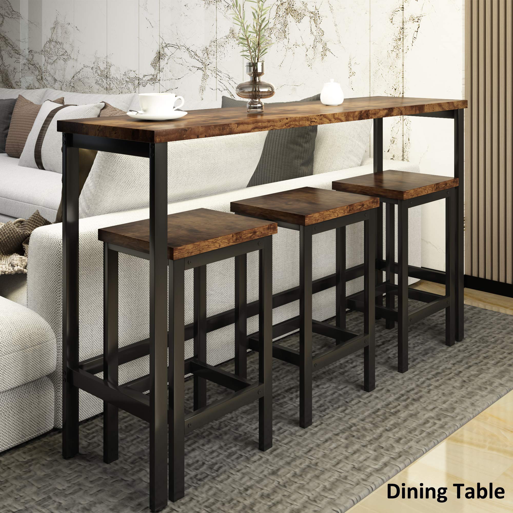 RUNNA 4-Piece Counter Height Dining Table Set with 3 Bar Stools - Extra Long Kitchen Island Table & Breakfast Nook Set in Brown - Perfect for Small Spaces, Apartments & Modern Kitchens