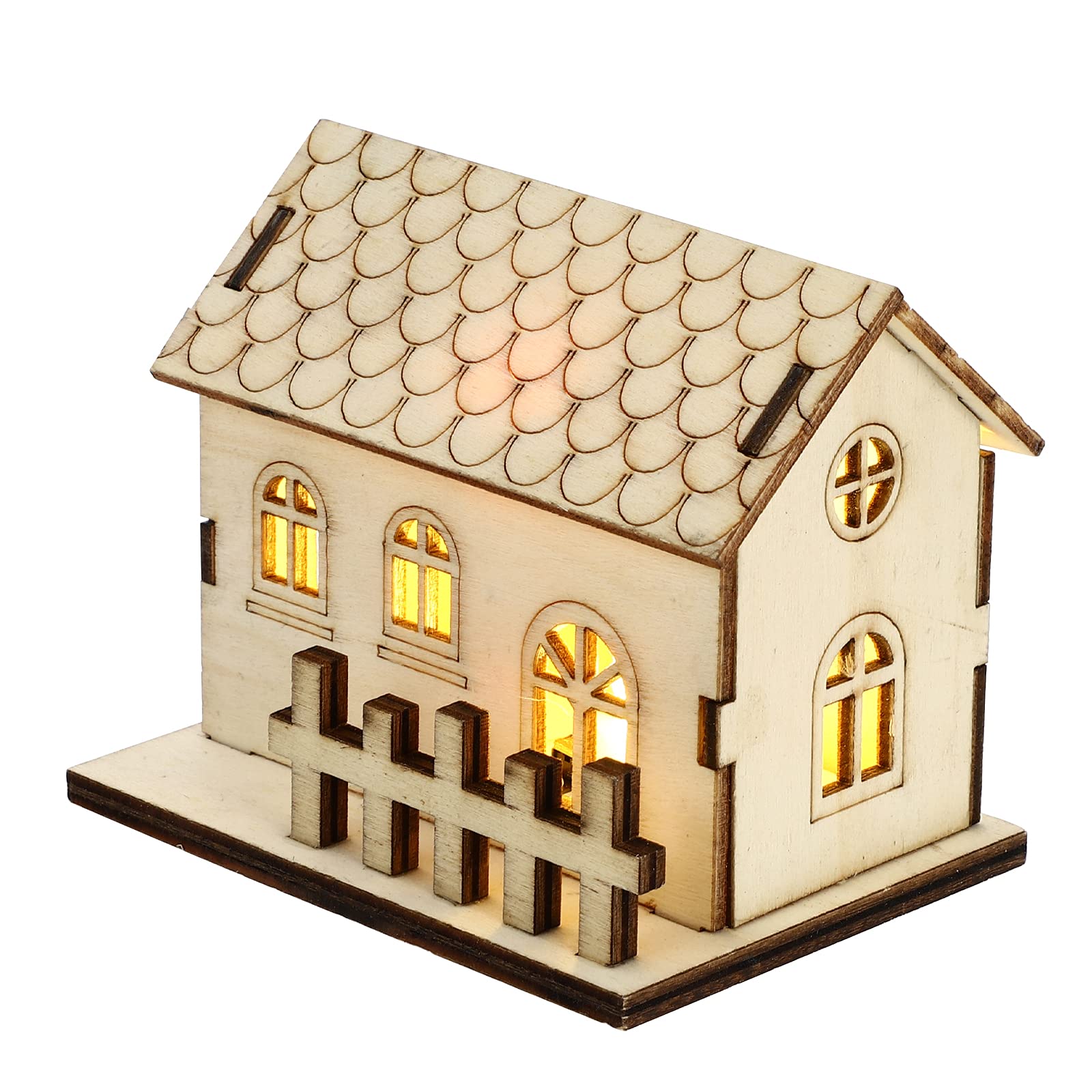LUOZZY Christmas House LED Lighted Wooden Mini Village Houses - Unpainted DIY Holiday Decor for Christmas Tree, Tabletop Display & Winter Village Scenes