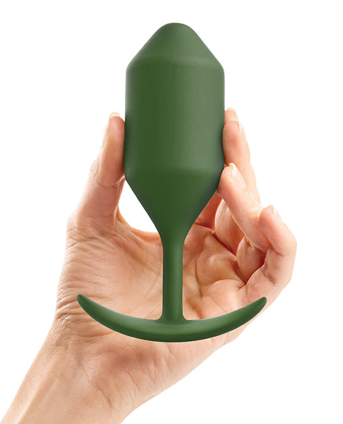 B Vibe Snug Plug 4 Weighted Silicone Anal Plug - Army Green | Comfortable & Discreet for Extended Wear | Perfect for Beginners & Advanced Users | Home Use & Couples Play
