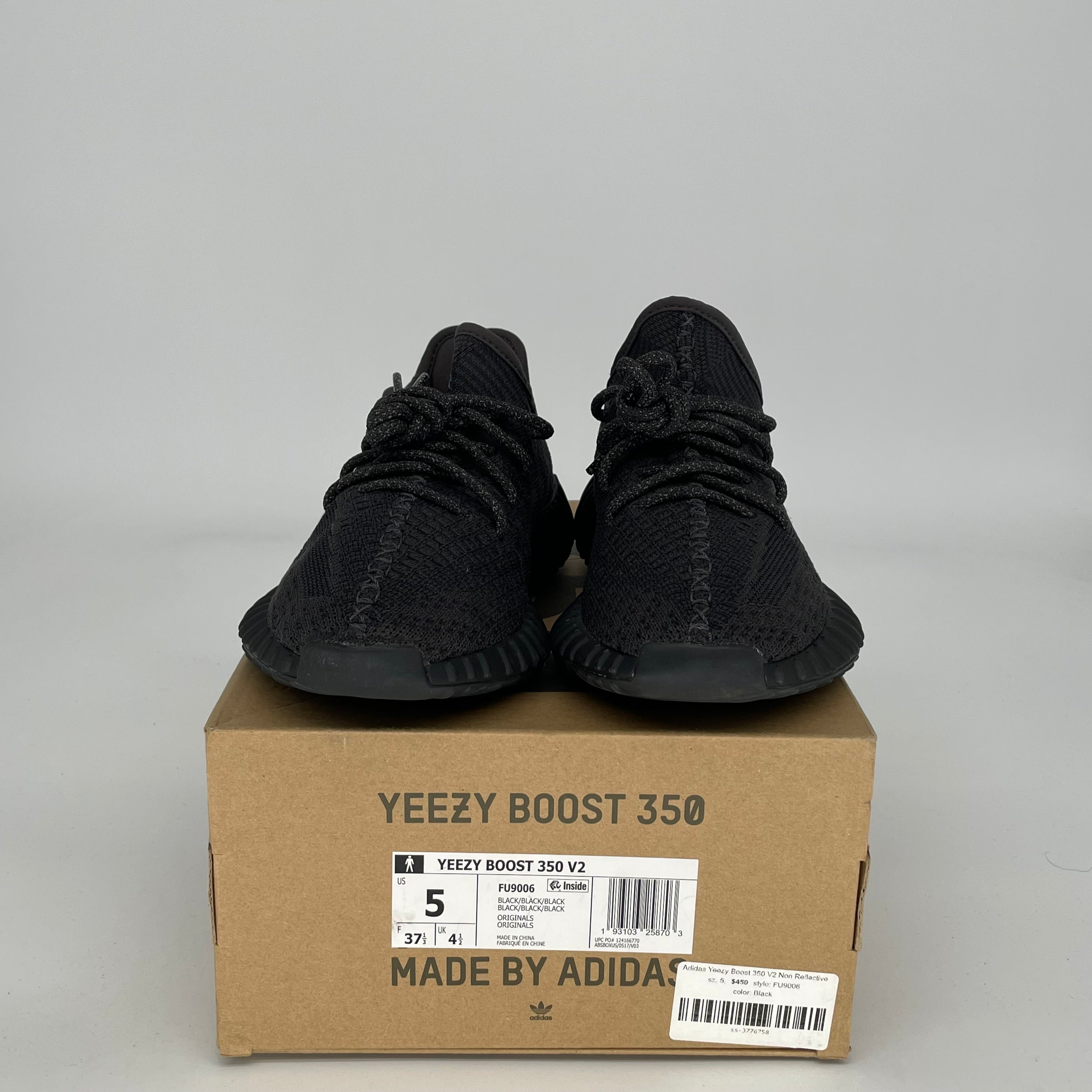 Adidas Yeezy Boost 350 V2 Black Non-Reflective Men's Running Shoes Size 5 - Stylish & Comfortable Sneakers for Casual Wear, Gym & Street Fashion