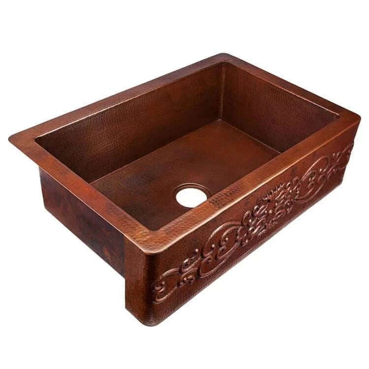 Thompson Kahlo 33-Inch Aged Copper Farmhouse Kitchen Sink - Vintage Style Single Basin Apron Front Sink for Rustic & Modern Kitchens | Perfect for Farmhouse, Cottage & Country Style Homes