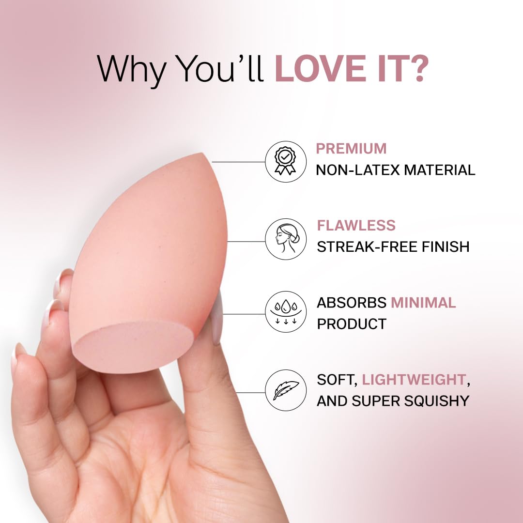 FLiCKA Beauty Blender Sponge with Travel Case | Latex-Free Makeup Blender for Sensitive Skin | Easy to Clean & Store | Perfect for Liquid Foundation, Concealer & Powder Application | Home & Travel Makeup Essential