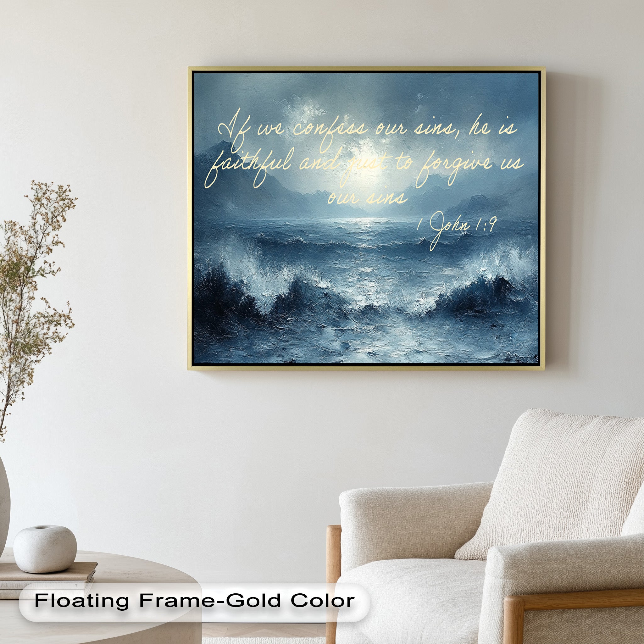 1 John 1:9 Bible Verse Oil Painting - Christian Scripture Wall Art for Home Decor, Church & Office - Forgiveness and Grace Religious Gift