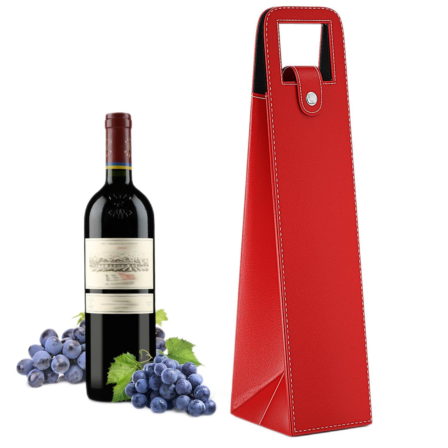 Premium Leather Wine Tote Bag - Reusable Single Bottle Carrier for Champagne, Beer & Wine Gifts | Elegant Red Wine Gift Bag for Birthday, Wedding, Christmas & Picnic Parties | Perfect for Gifting, Travel & Outdoor Events