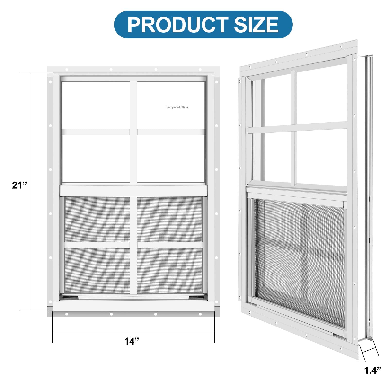 2 Pack White Flush Mount Shed Windows 21