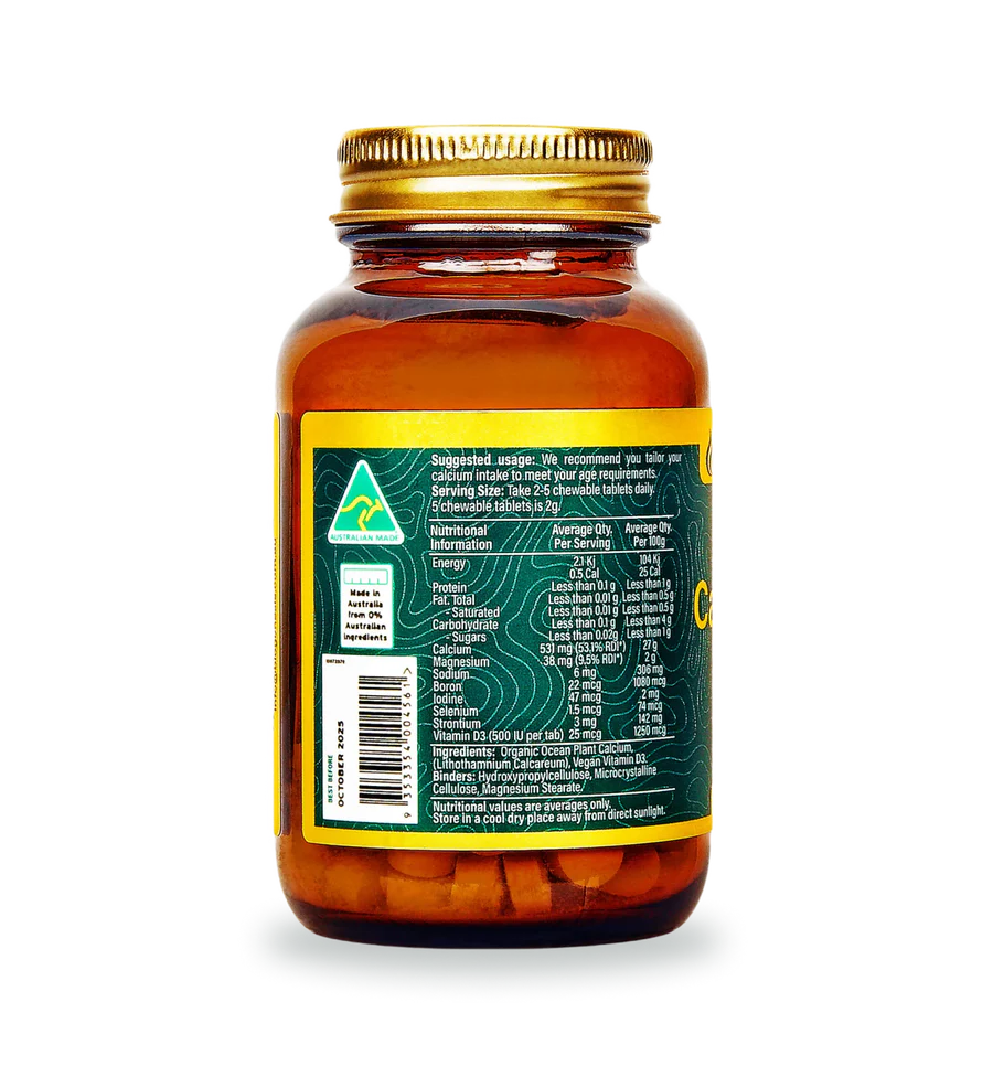 Organic Ocean Plant Calcium + D3 Chewable Tablets - 200 Count | Plant-Based Calcium Supplement for Bone Health & Immune Support | Perfect for Adults & Kids Daily Nutrition