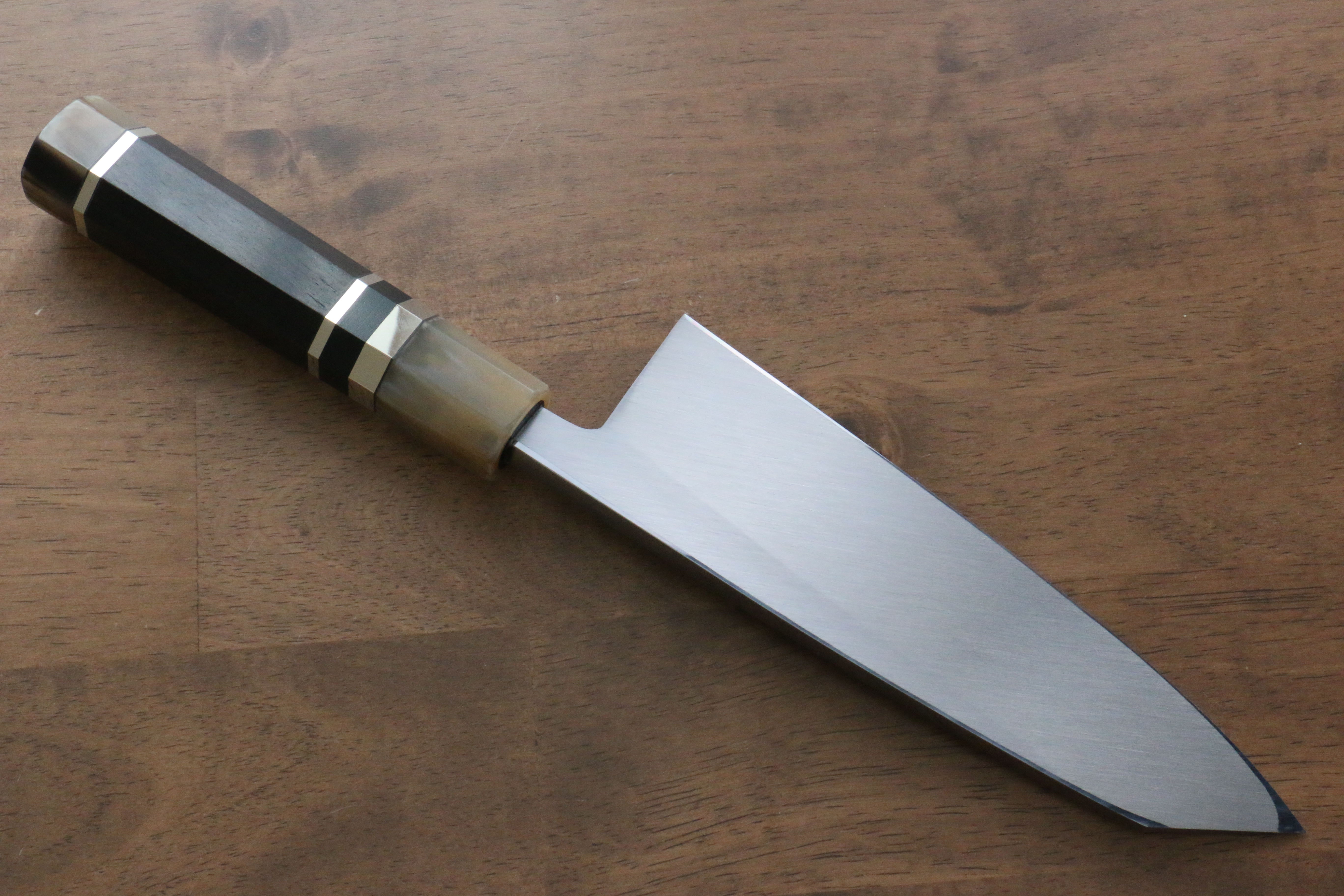 Jikko Shiko White Steel Kiritsuke Deba Knife 180mm - Ebony Wood Handle with Double Ring - Professional Japanese Kitchen Knife for Sushi, Fish Filleting & Meat Cutting