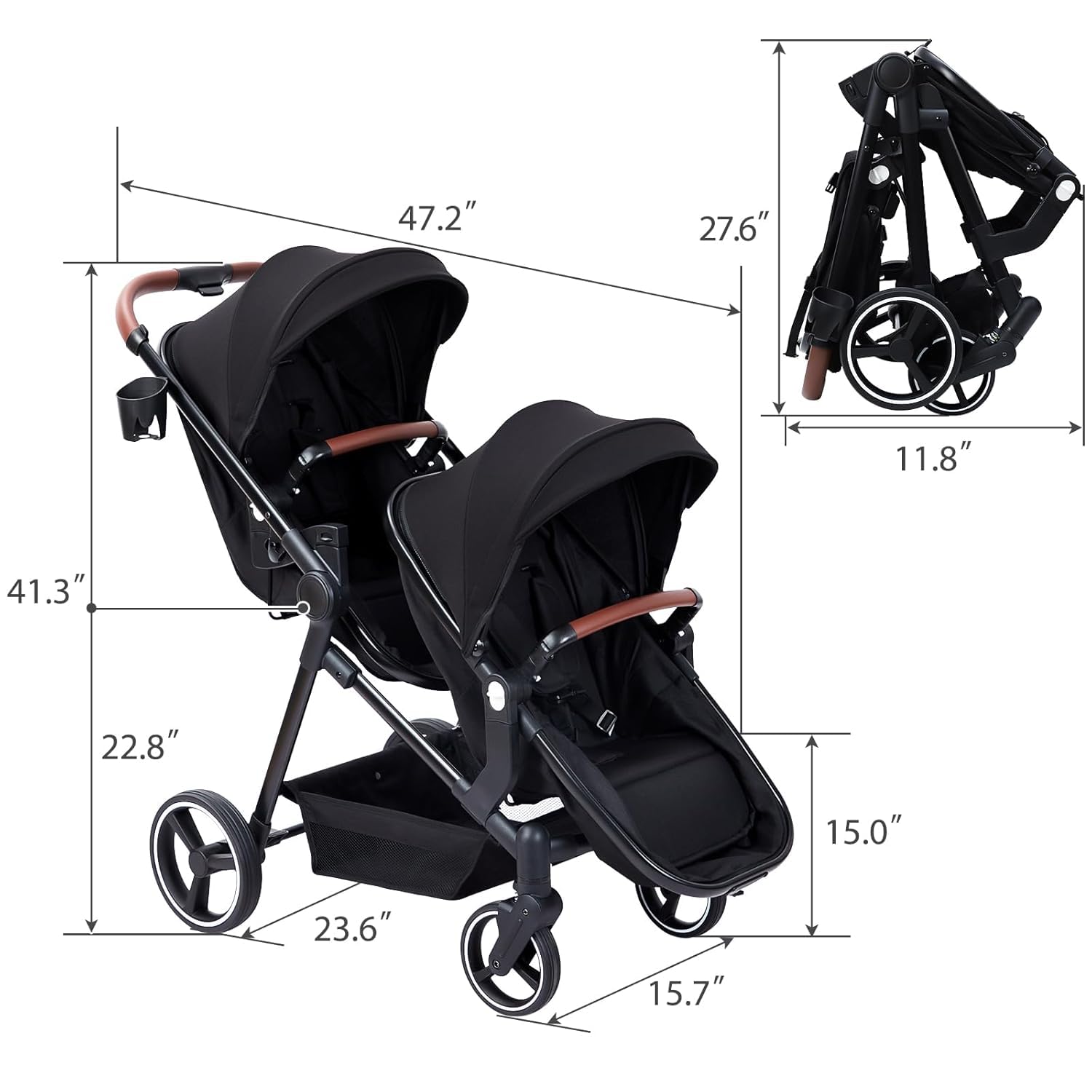 Foldable Double Bassinet Stroller - Adjustable Reversible Pushchair with Large Storage Basket & Canopy for Newborn & Toddler | Perfect for Travel, Shopping & Outdoor Walks