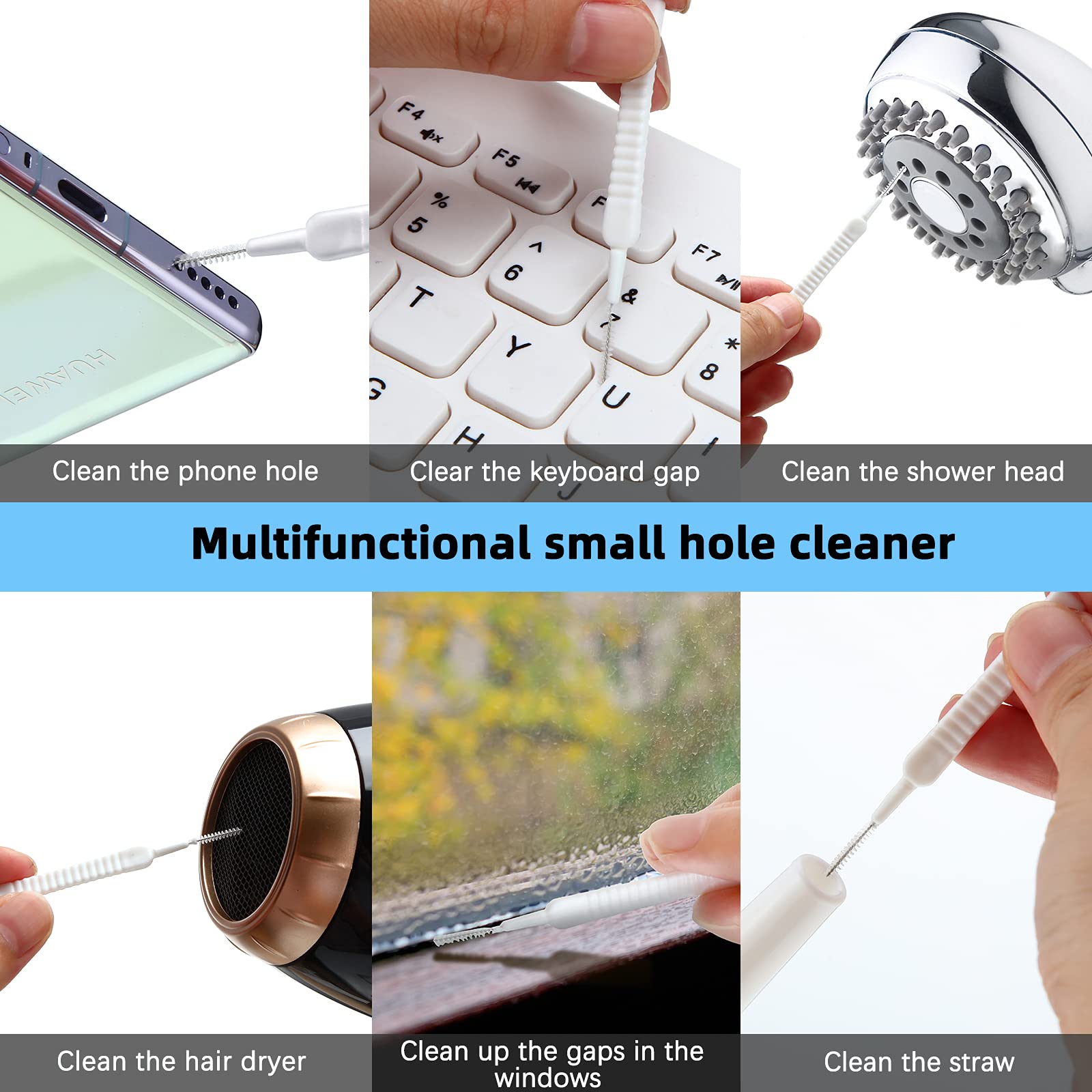 **60 Pcs Mini Shower Head Cleaner Brushes - Anti-Clogging Nylon Cleaning Tools for Showerheads, Windows, Keyboards, Car Vents & Straws | Perfect for Home, Office & Car Cleaning**