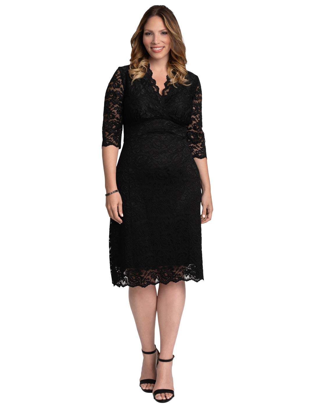 Kiyonna Women's Plus Size Scalloped Boudoir Lace Dress - Elegant Evening Gown for Special Occasions, Date Nights & Weddings