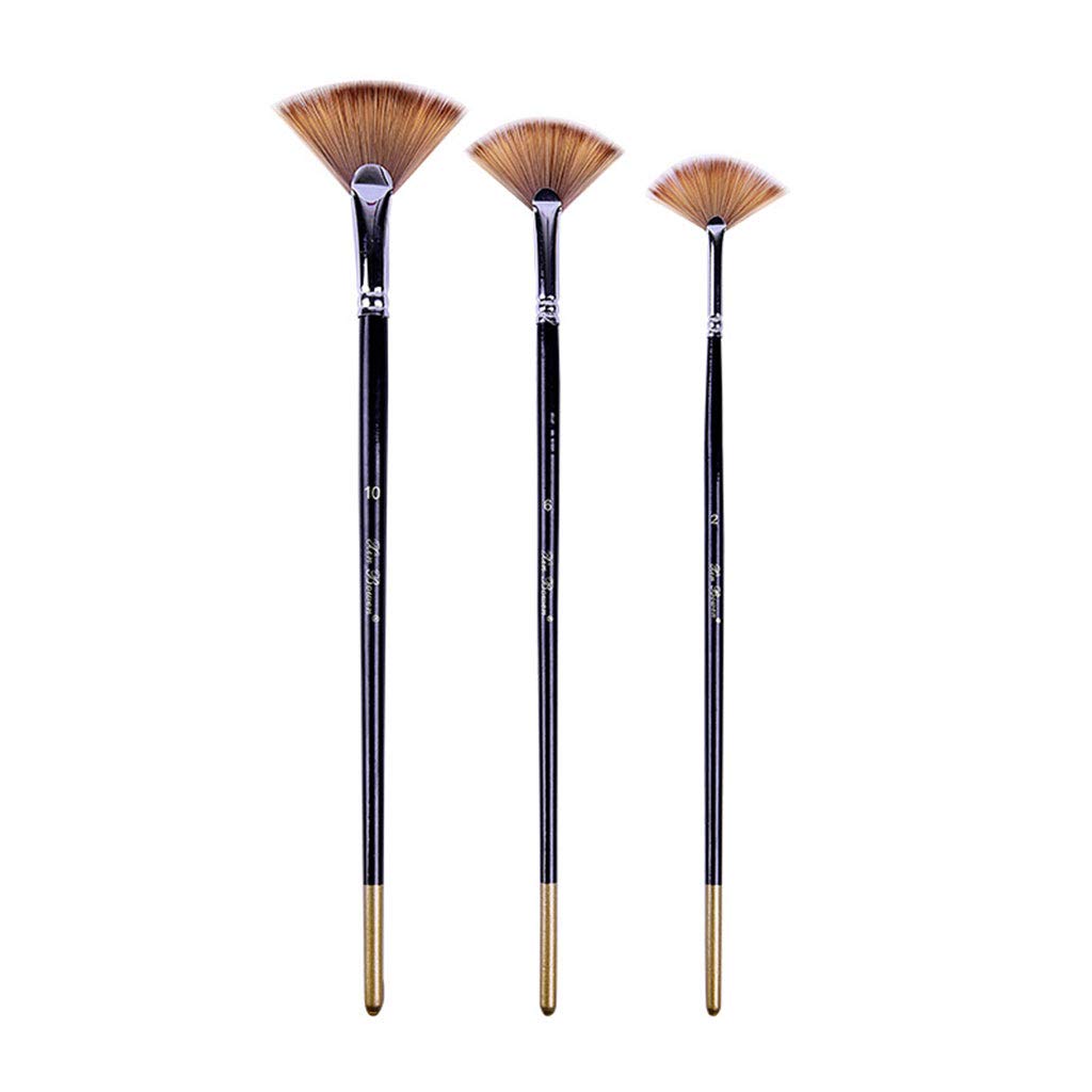 3-Piece Fan-Shaped Copper Tube Watercolor Brush Set - Professional Mixed Color Artist Paint Brushes for Watercolor, Gouache & Acrylic Painting - Perfect for Beginners & Artists